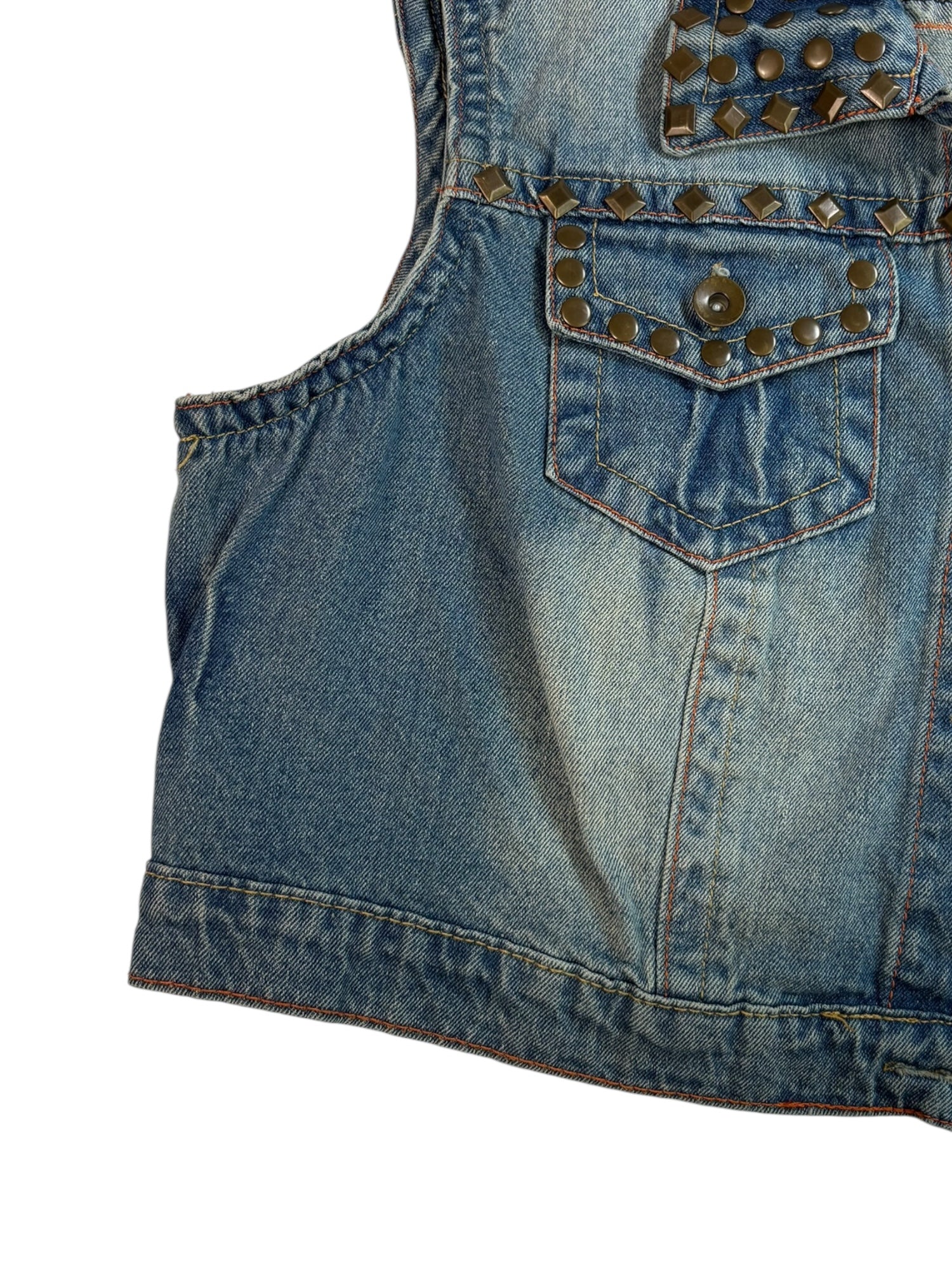 (L) Cropped Studded Denim Button-up Vest