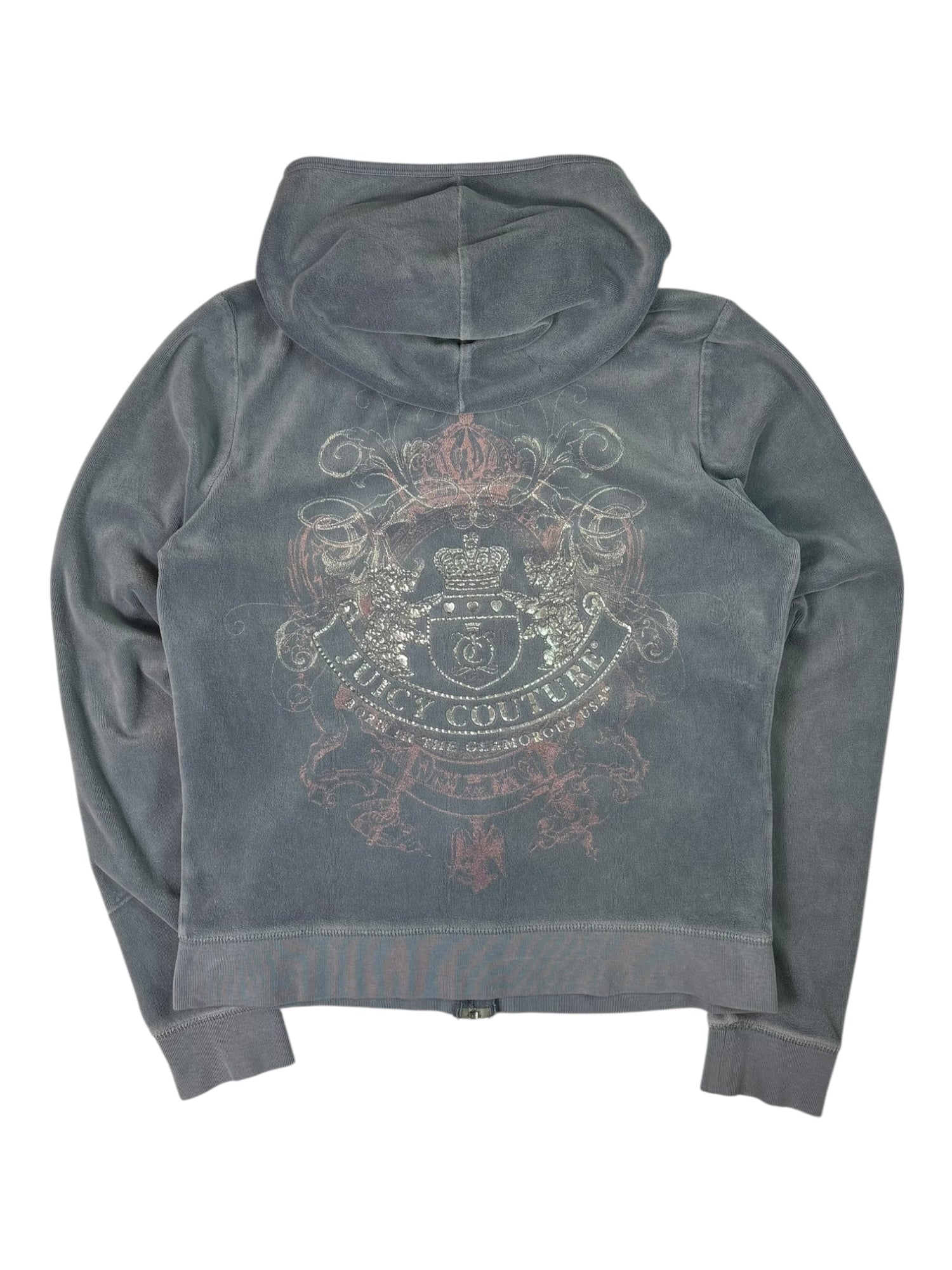 (L) Grey/Blue Printed Juicy Couture Zip Up Hoodie