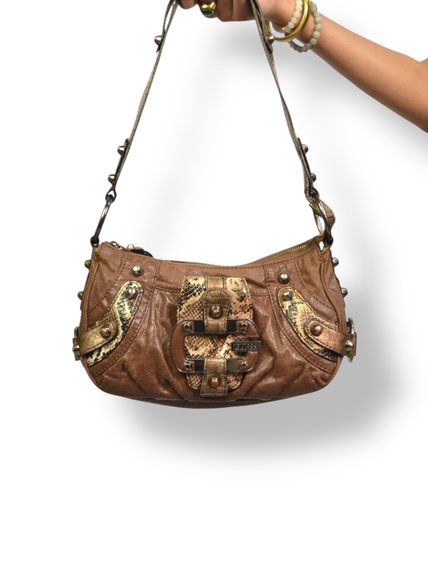 (O/S) Brown with Snakeskin Guess Shoulder Purse