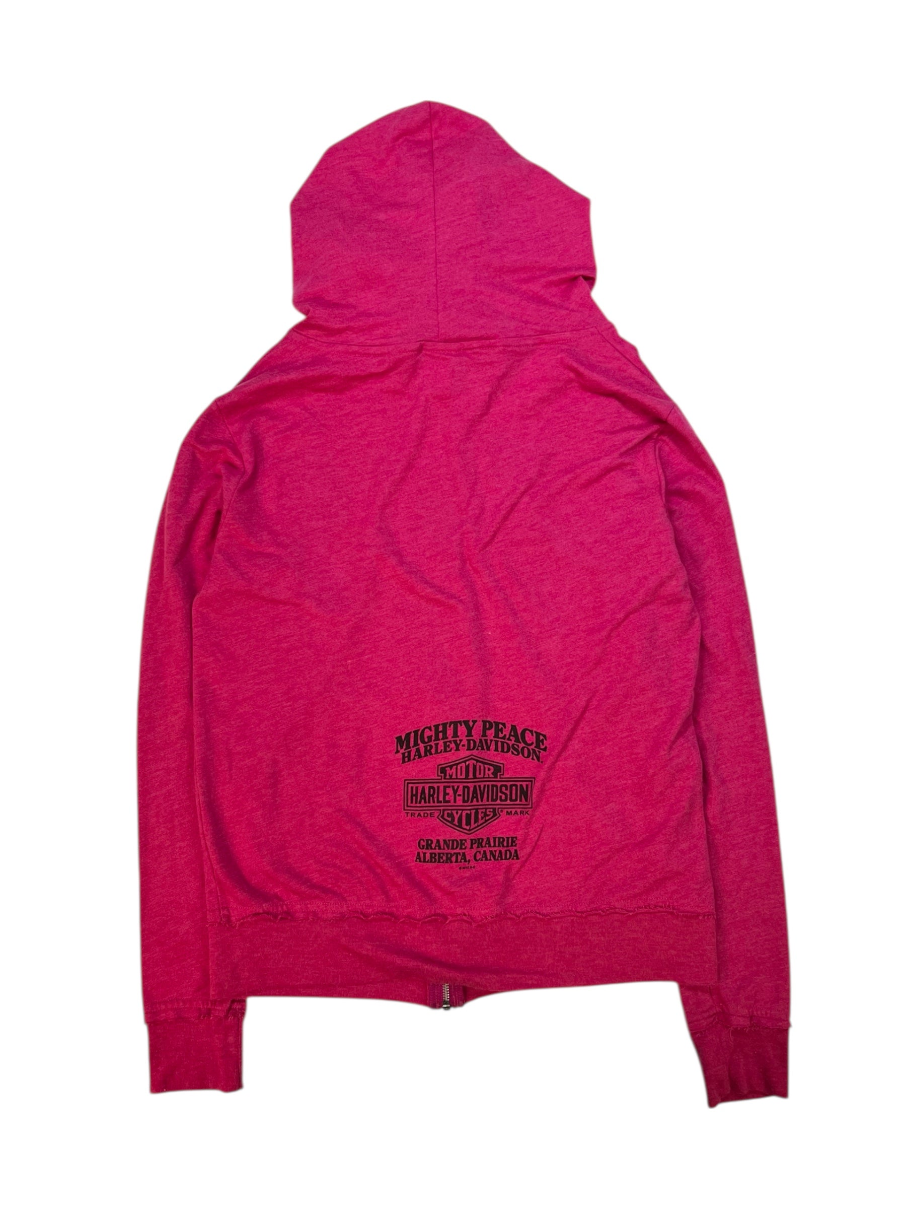 (M) Pink Harley Davidson Embellished Zip-up Hoodie