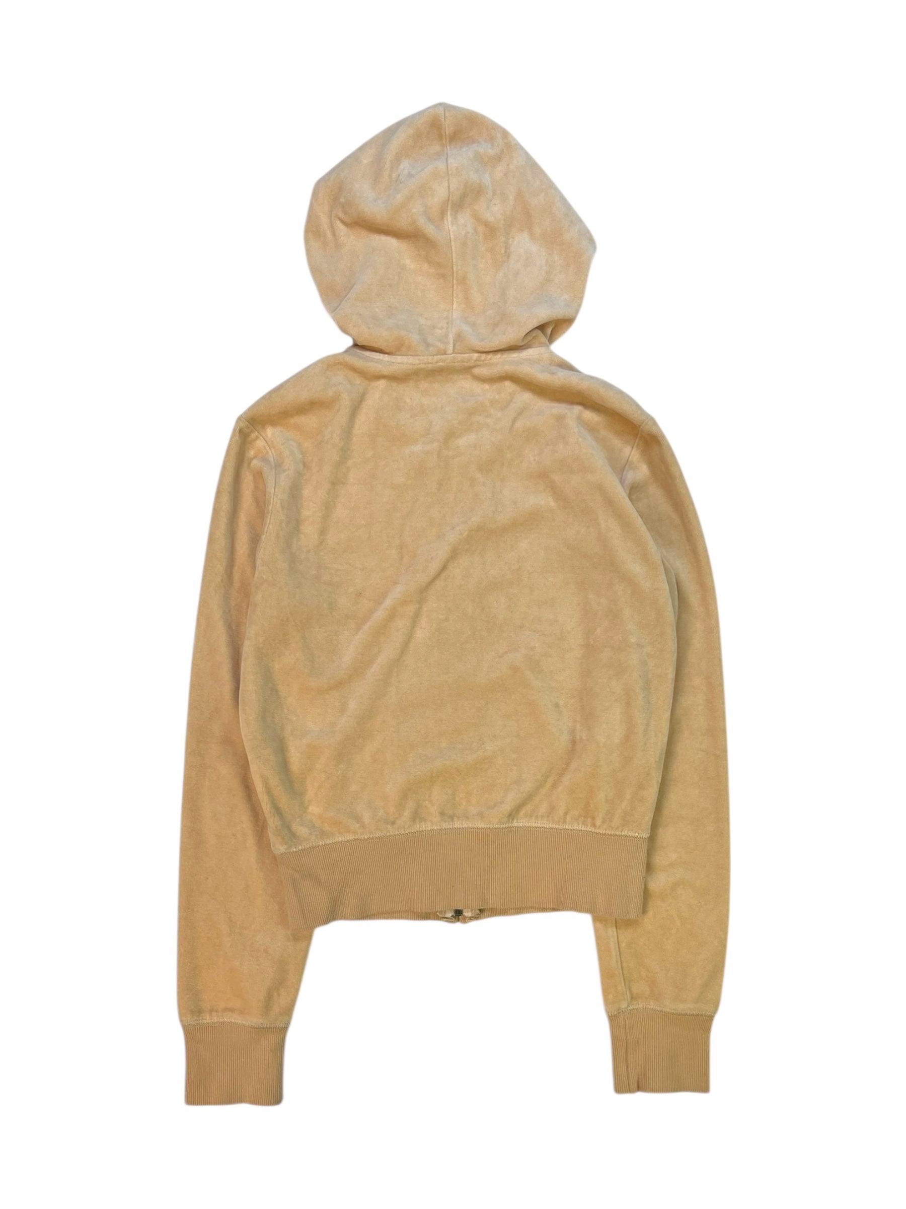 (XS) bebe Beige Embellished Velour Zip-up Hoodie