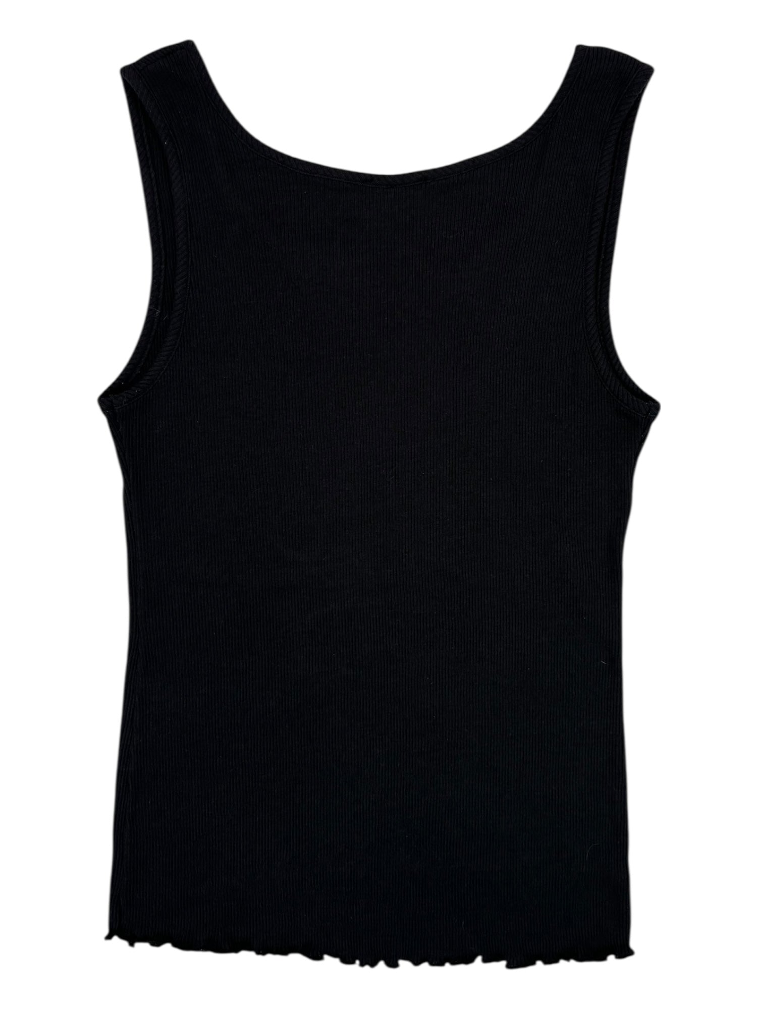 (M) Black Ribbed Floral Detail Tank Top