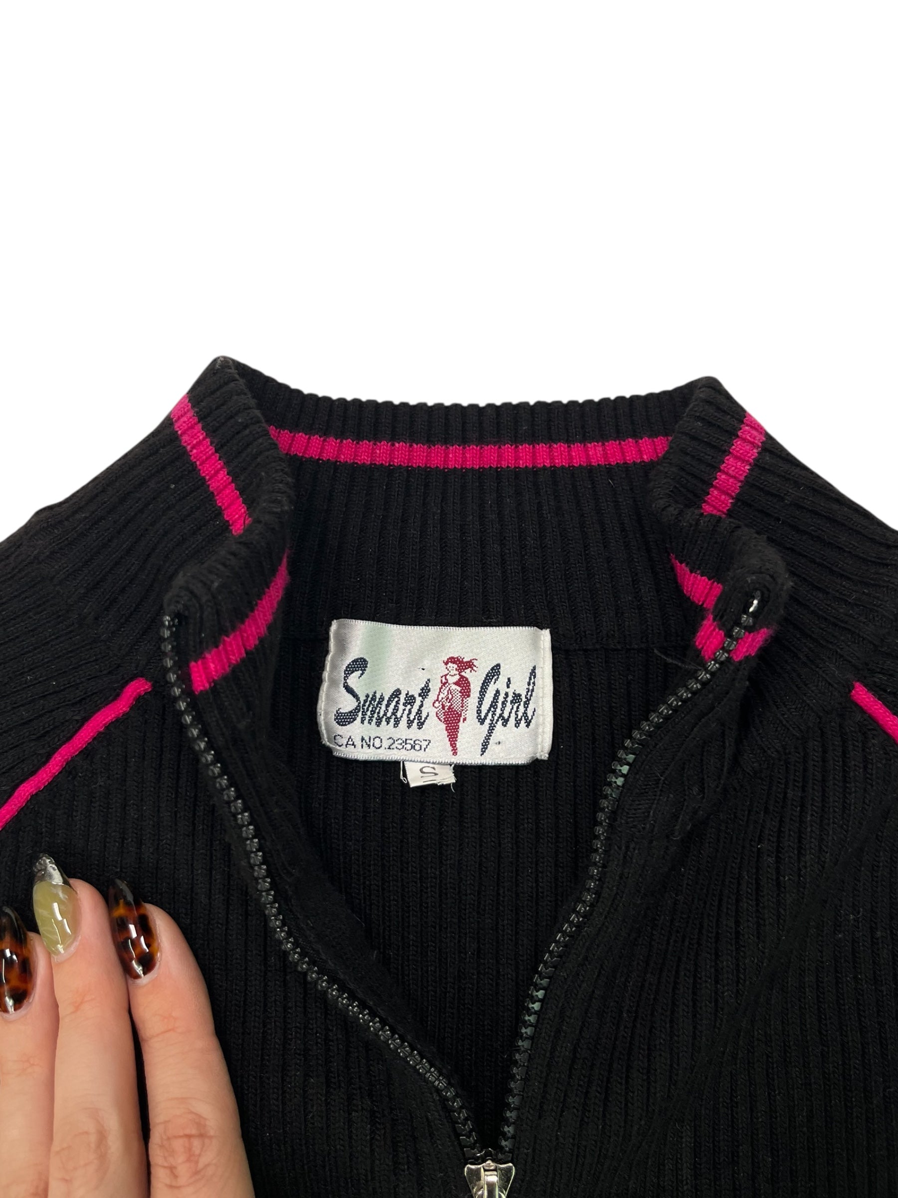 (S) Smart Girl Zip Up Black Sweater