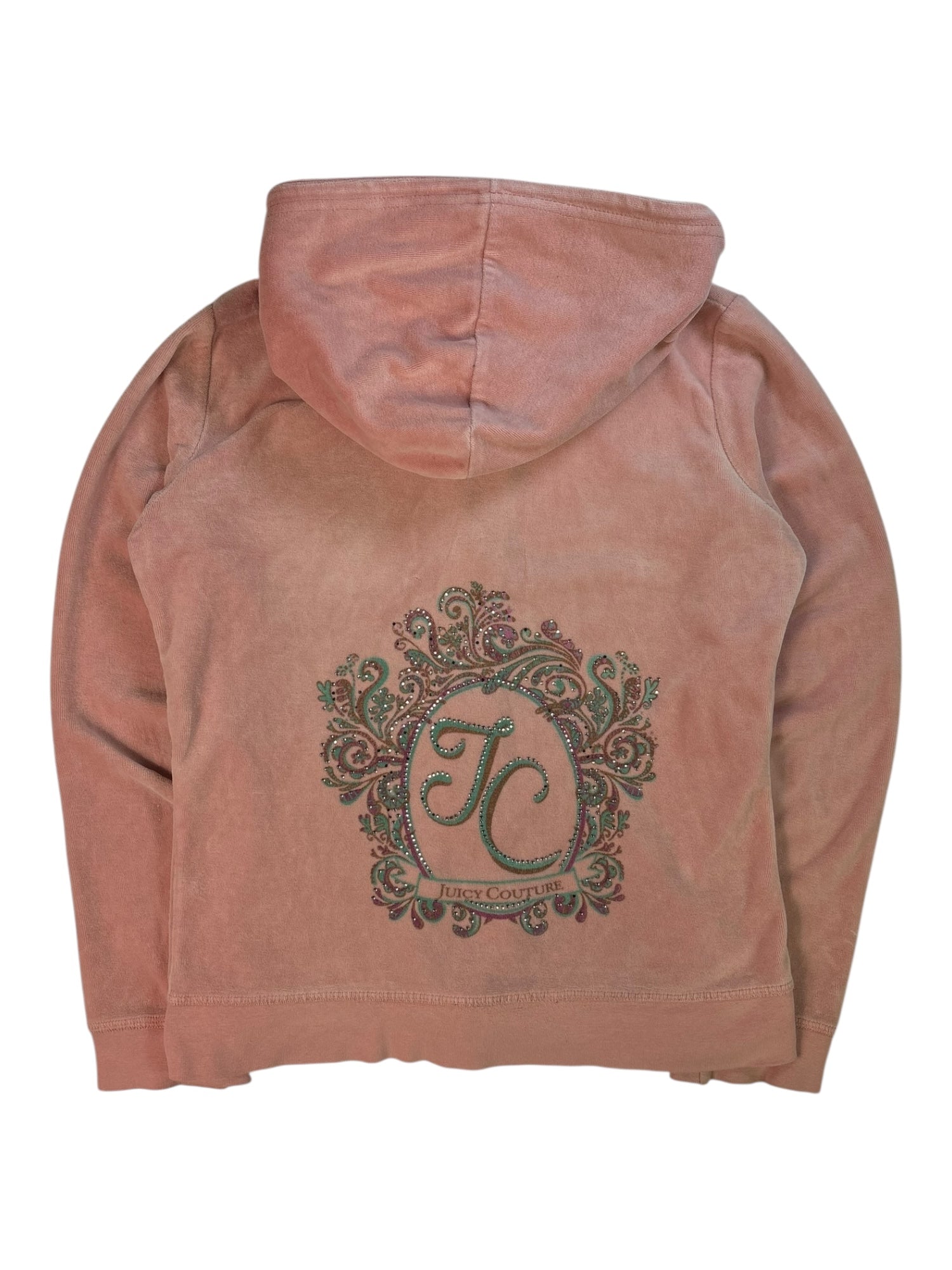 (S) Baby Pink Printed Juicy Couture Velour Zip Up Hoodie