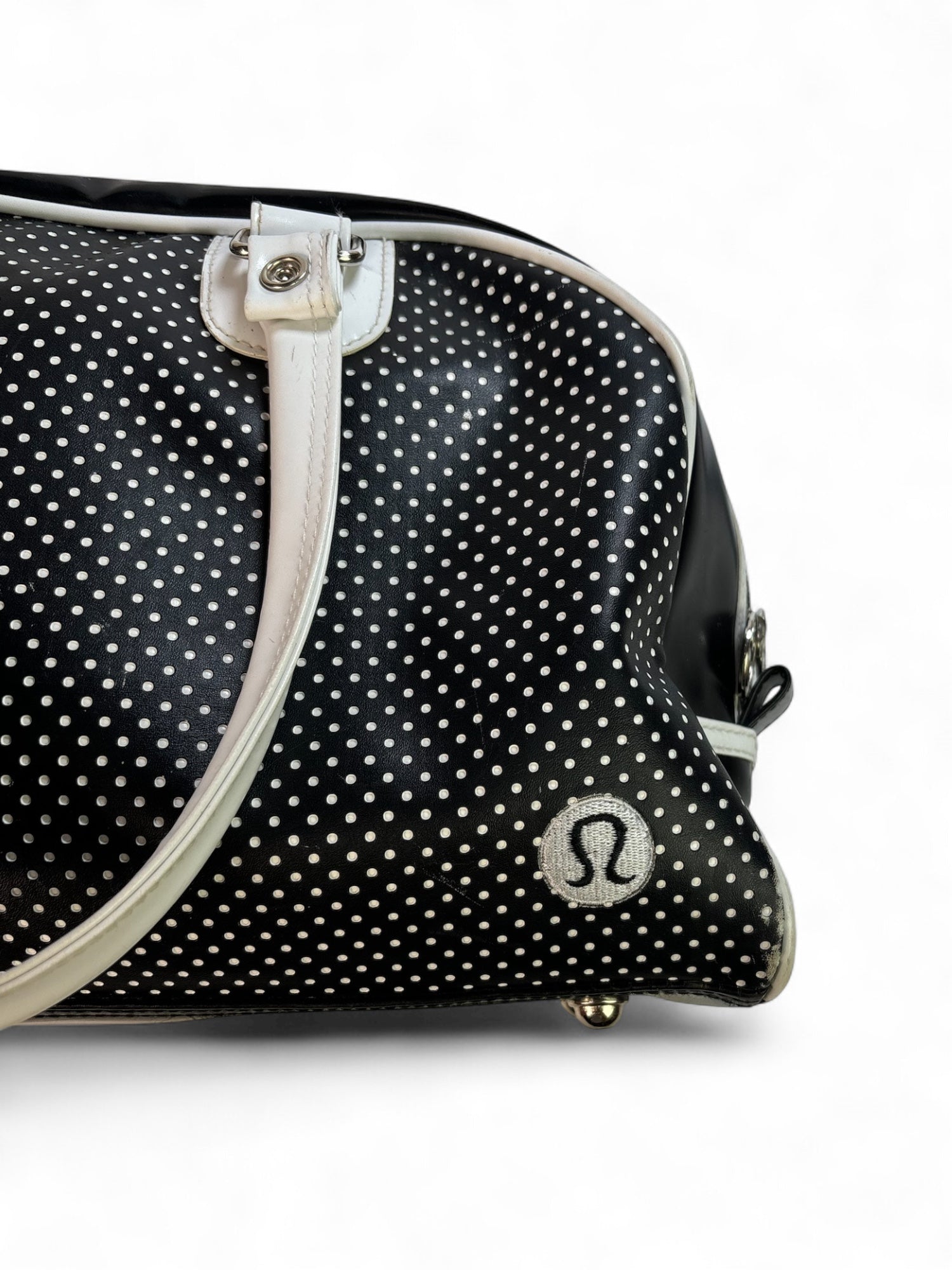 Vintage Black & White Polkadot Lululemon Pleather Mini Duffle