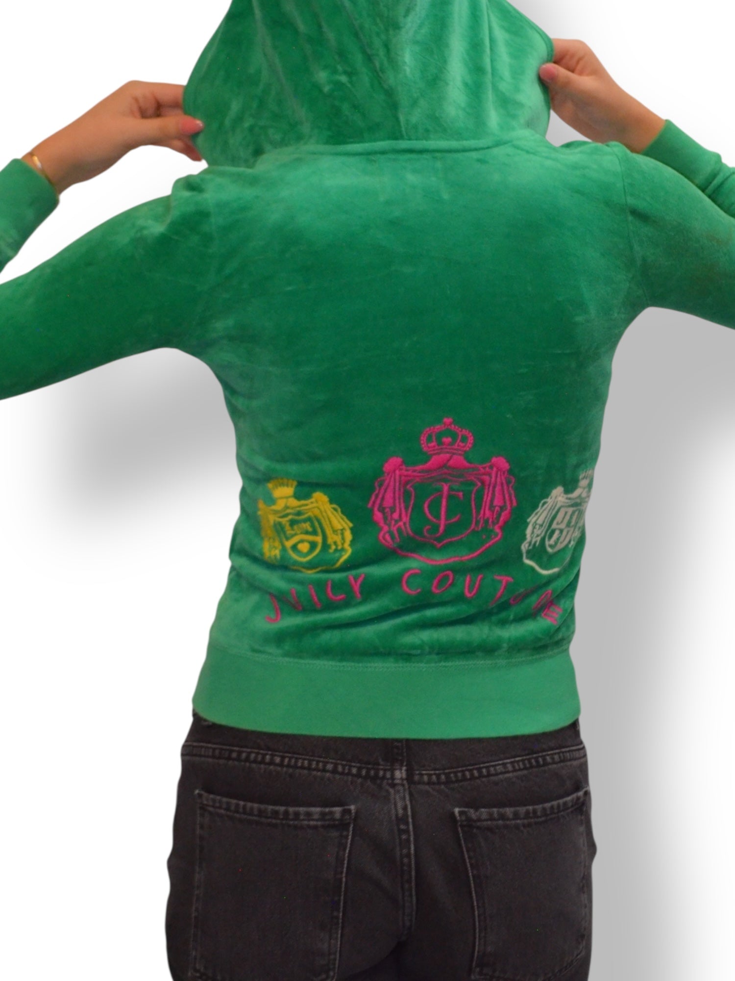 (XS) Green Embroidered Graphic Juicy Couture Zip-up Hoodie