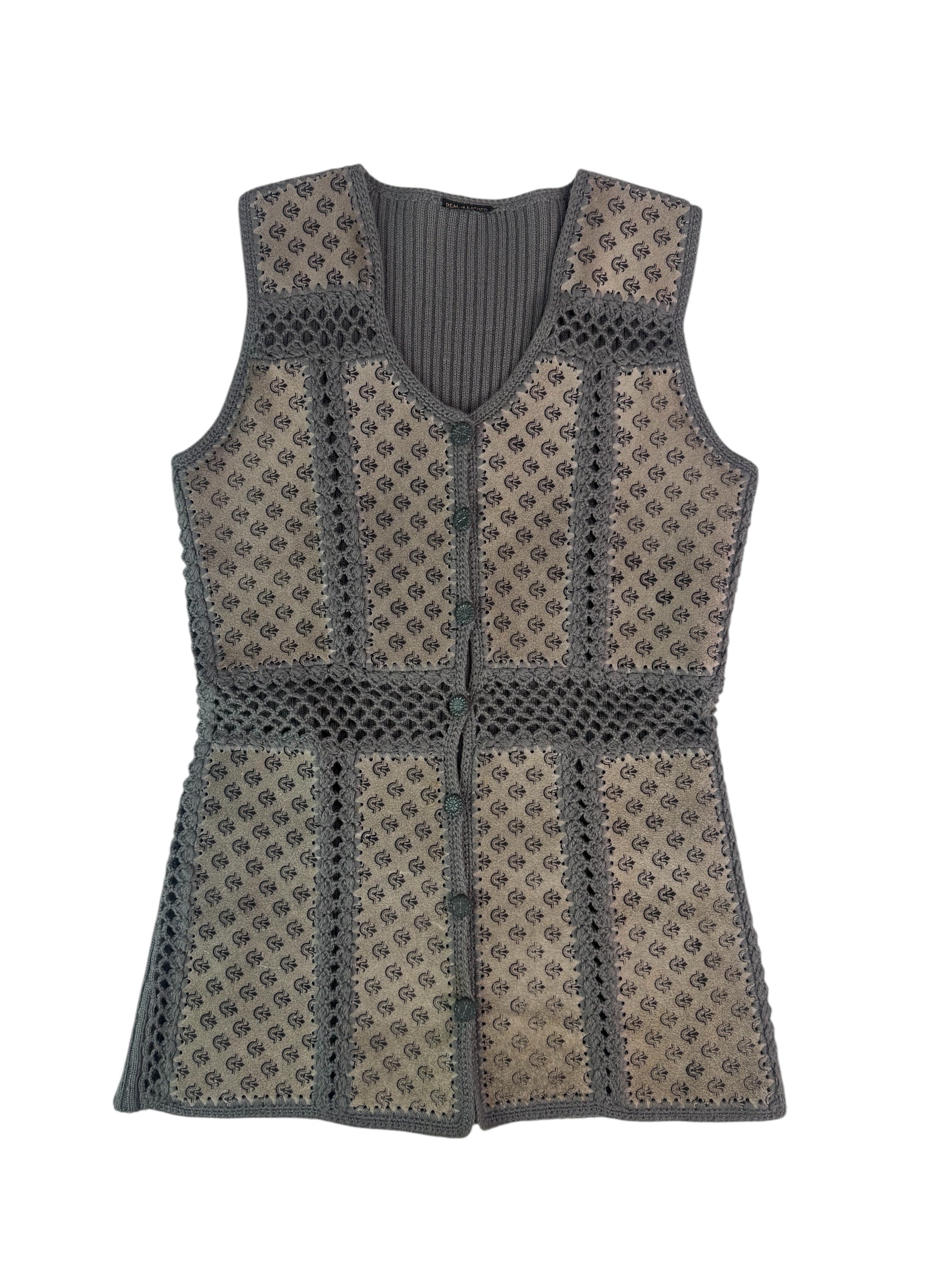 (S) Grey Leather and Knit Vest