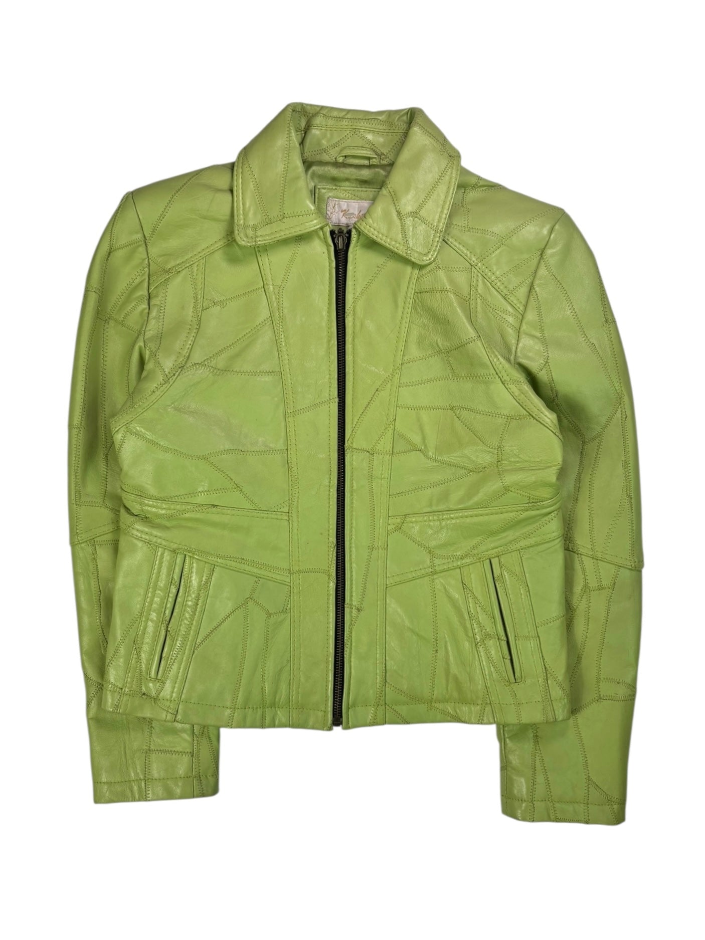 (M) Vintage Pistachio Green Patchwork Leather Jacket