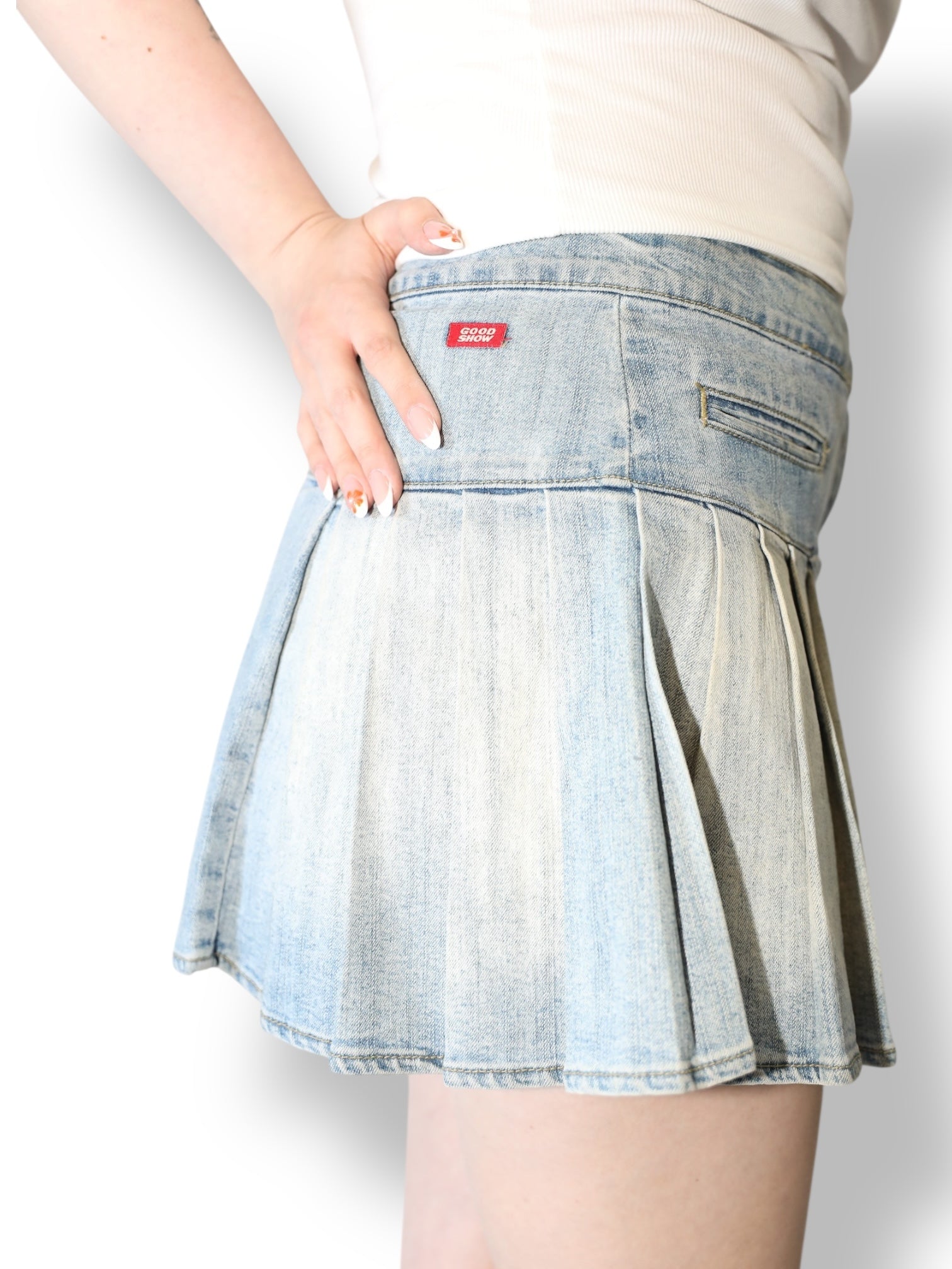 (31) Good Show Denim Pleated Mini Skirt
