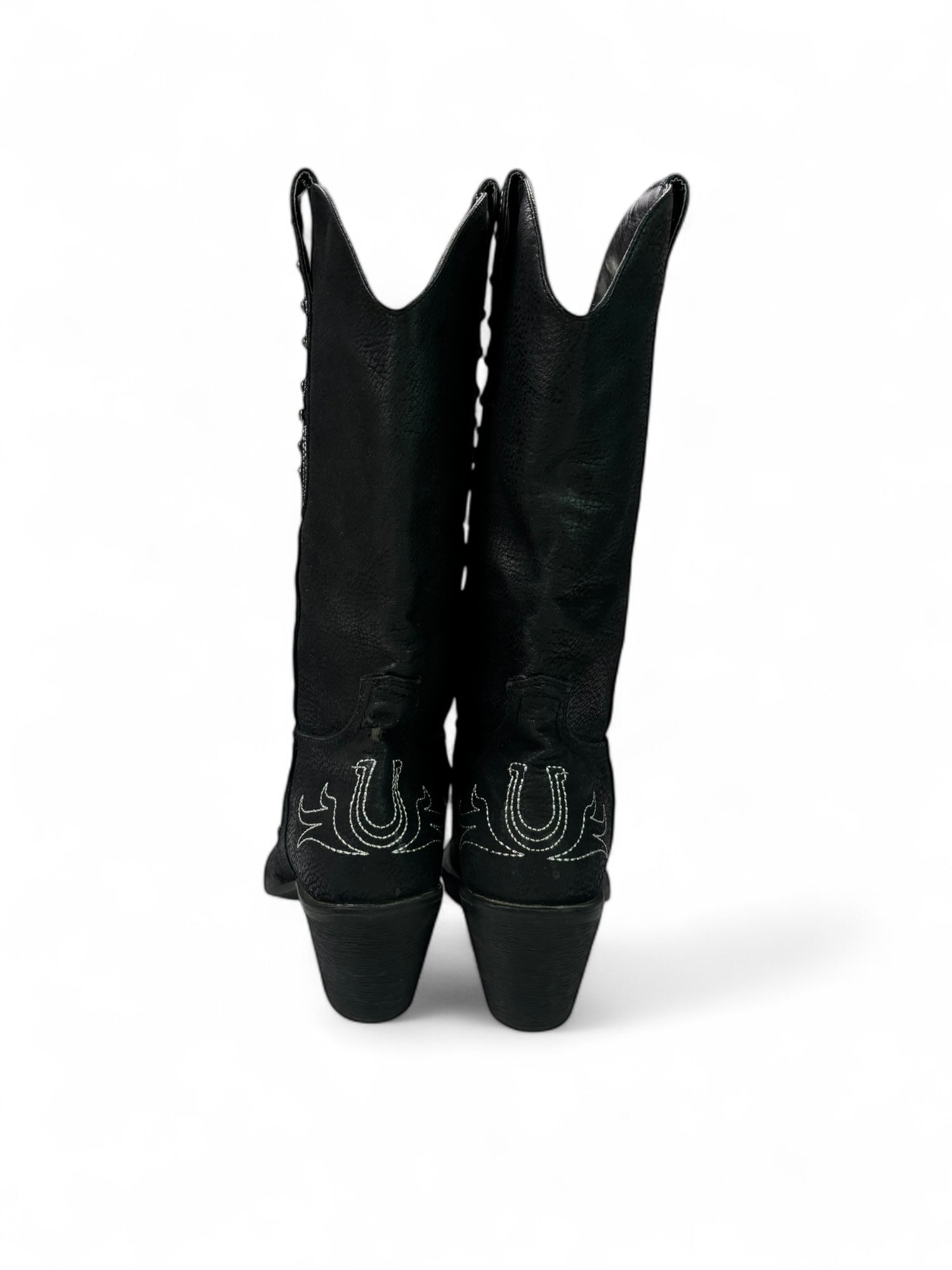 (7) Black Faux Leather Embellished Roper Cowgirl Boots