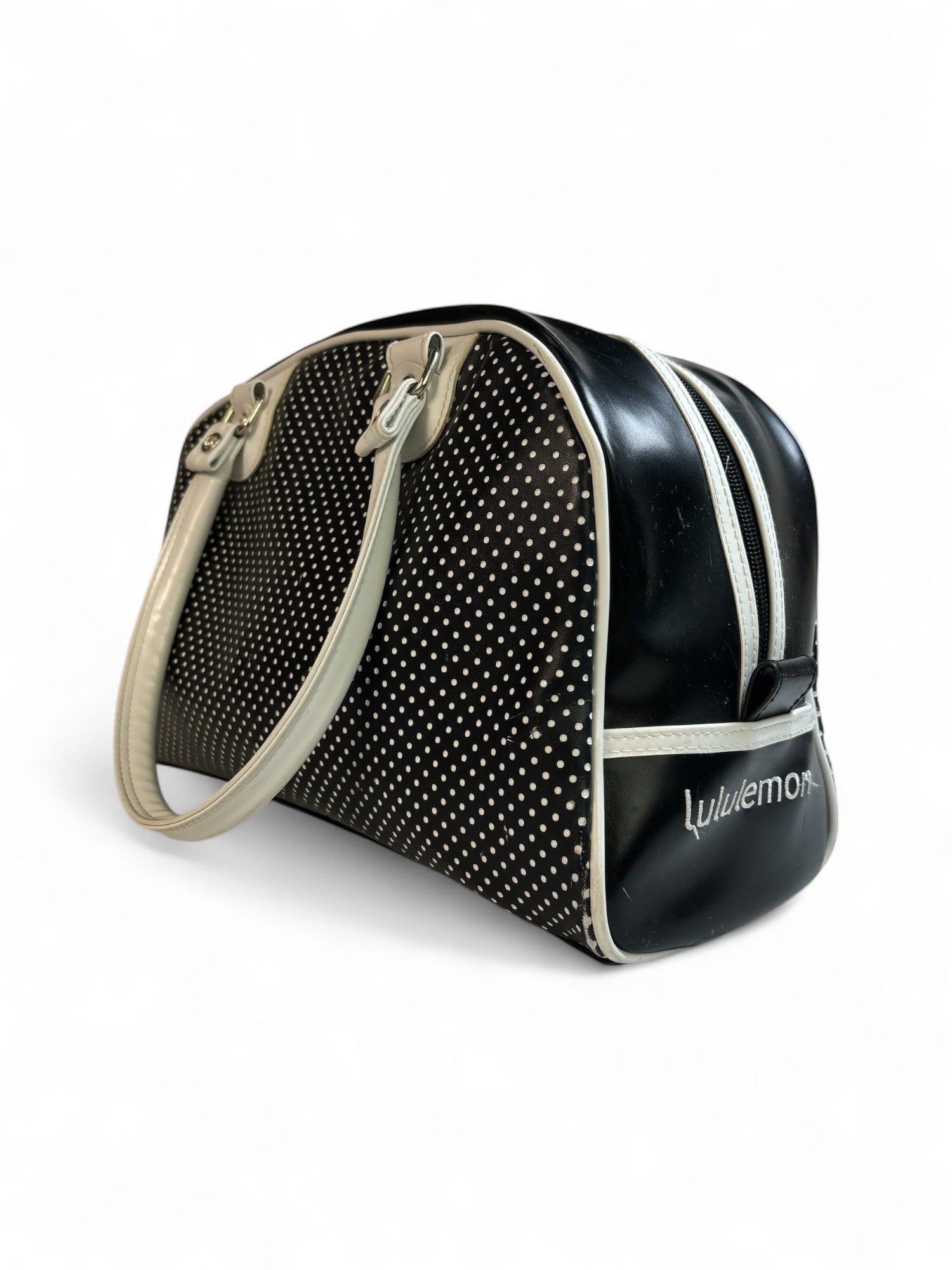 Vintage Black & White Polkadot Lululemon Pleather Mini Duffle