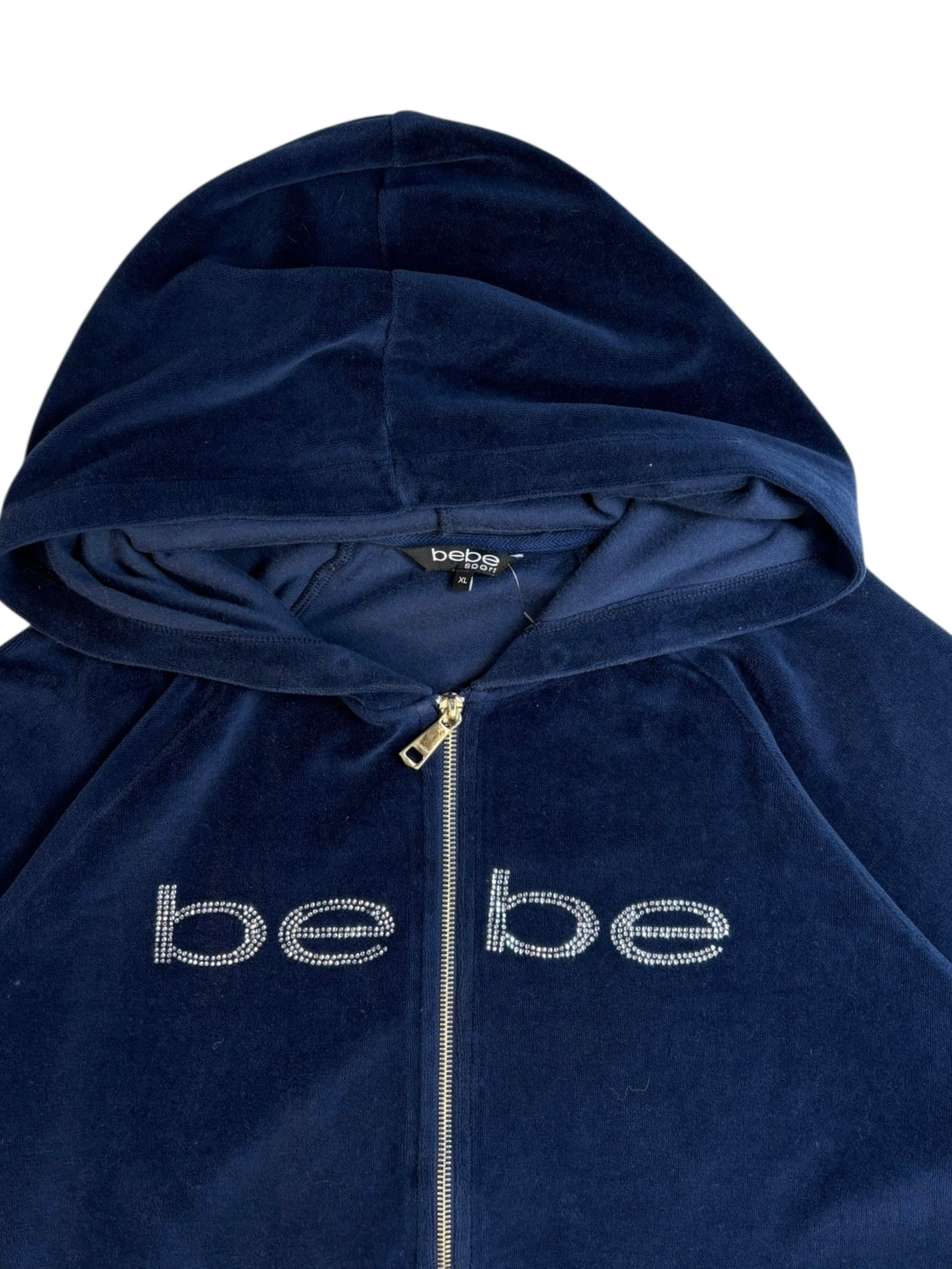 (XL) Navy Blue BeBe Rhinestone Velour Top