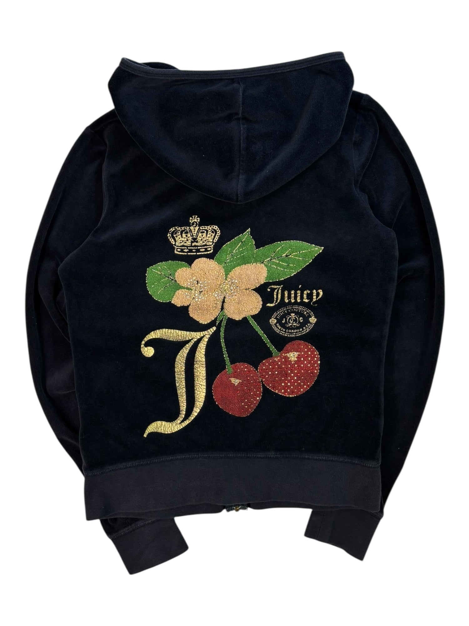 (M) Blue Cherry Printed Juicy Couture Velour Zip Up Hoodie