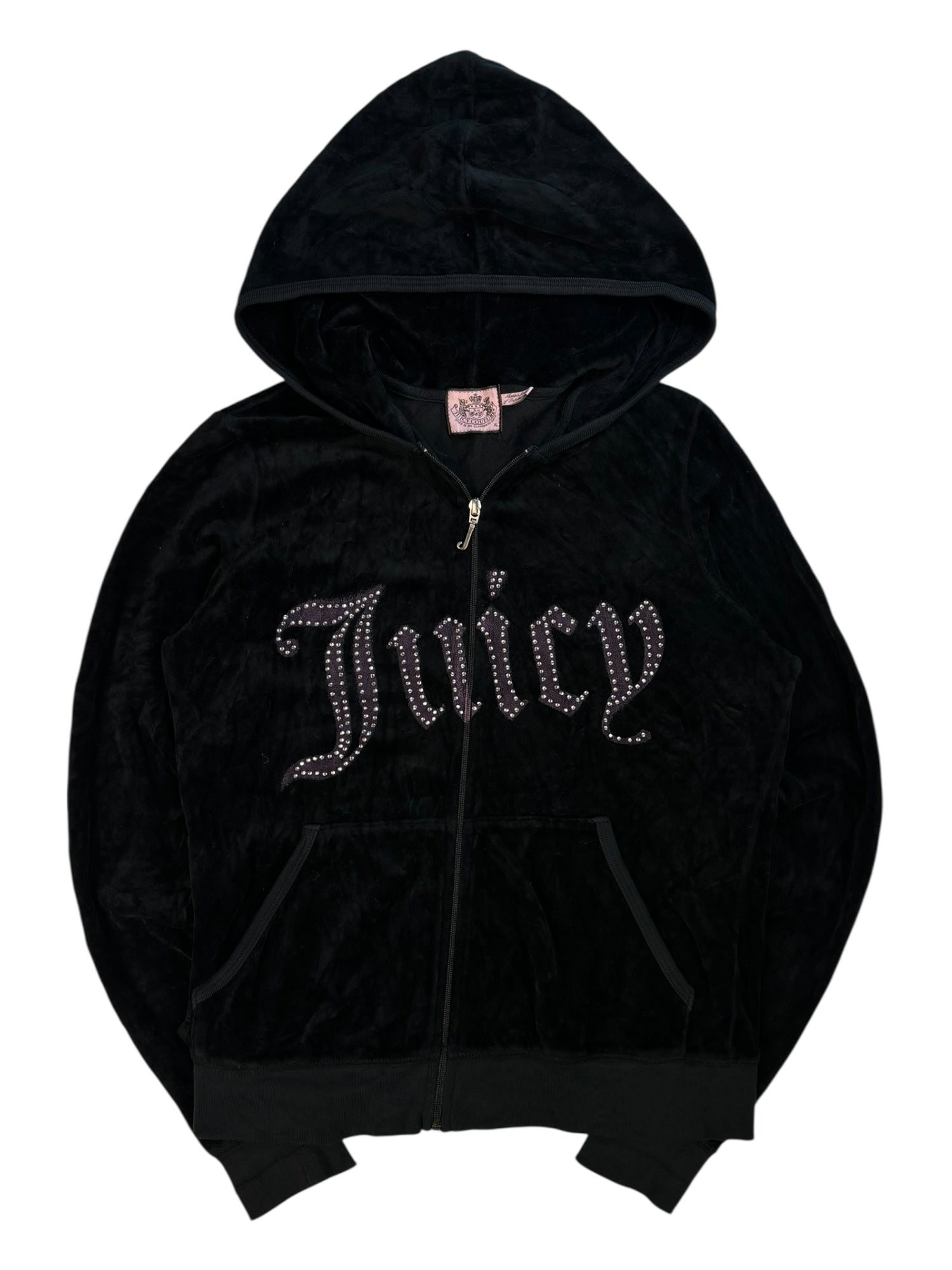 (L) Black Embellished Juicy Couture Velour Zip Up Hoodie