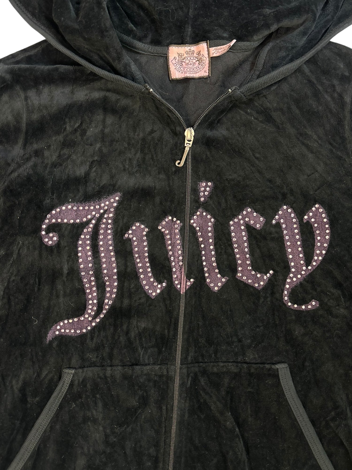 (L) Black Embellished Juicy Couture Velour Zip Up Hoodie