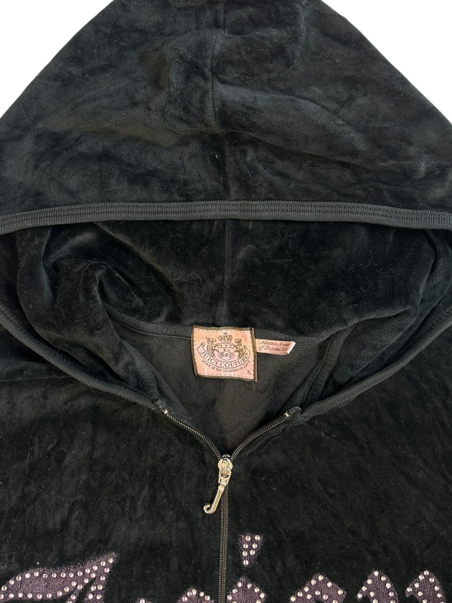 (L) Black Embellished Juicy Couture Velour Zip Up Hoodie