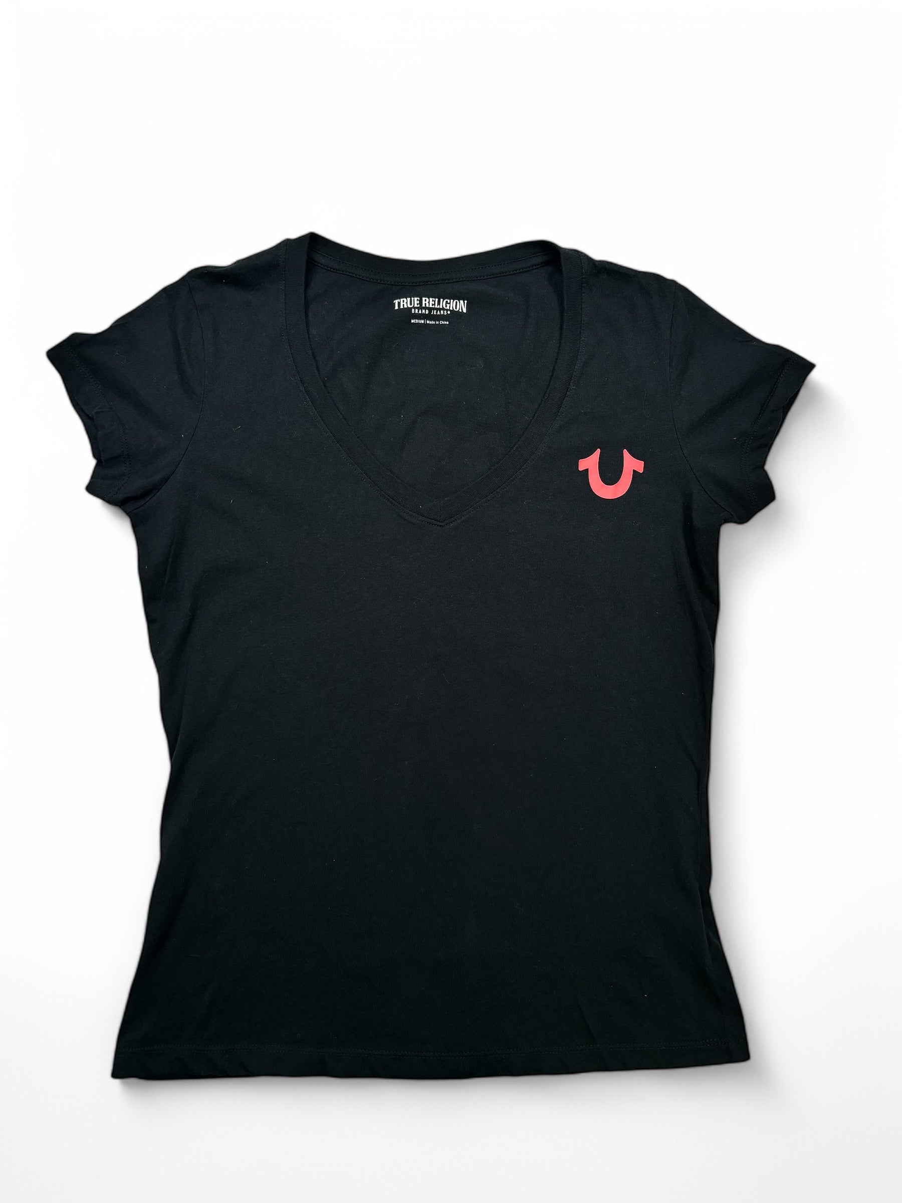 (M) True Religion V-neck Tee Black Medium