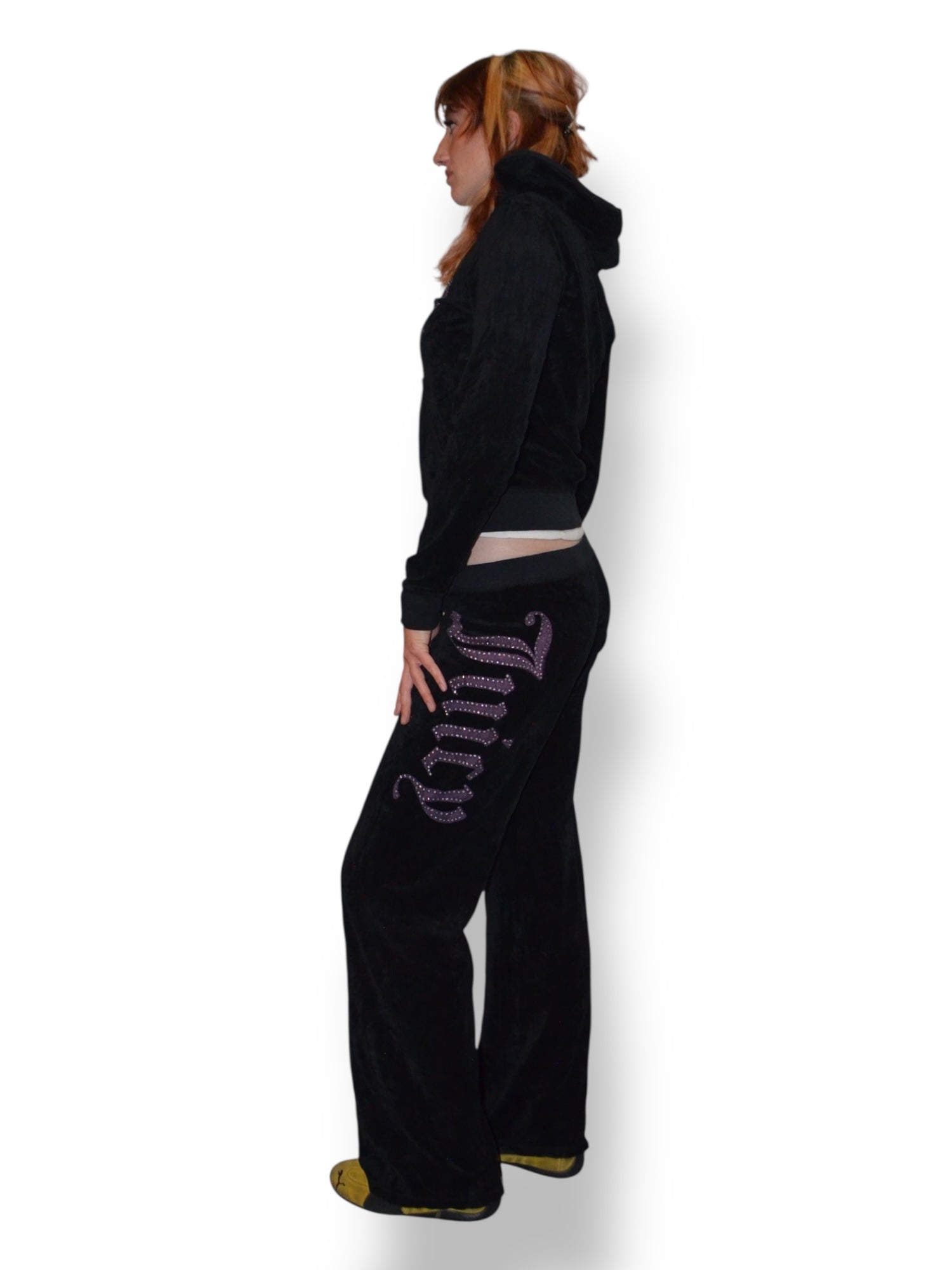 (L) Black Embellished Juicy Couture Velour Pants