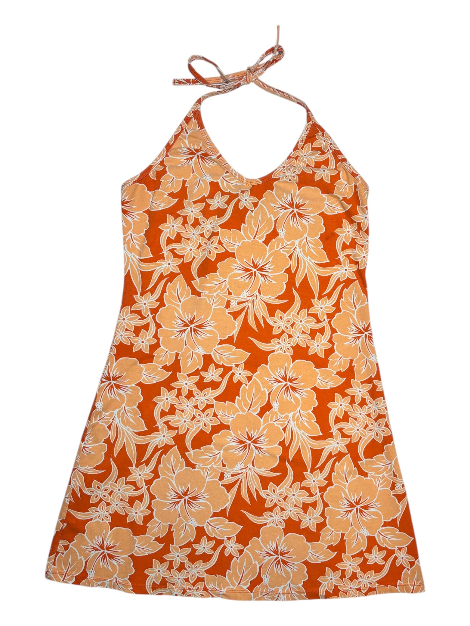 (M) Tropical Summer Hawaiian Print Halter Dress
