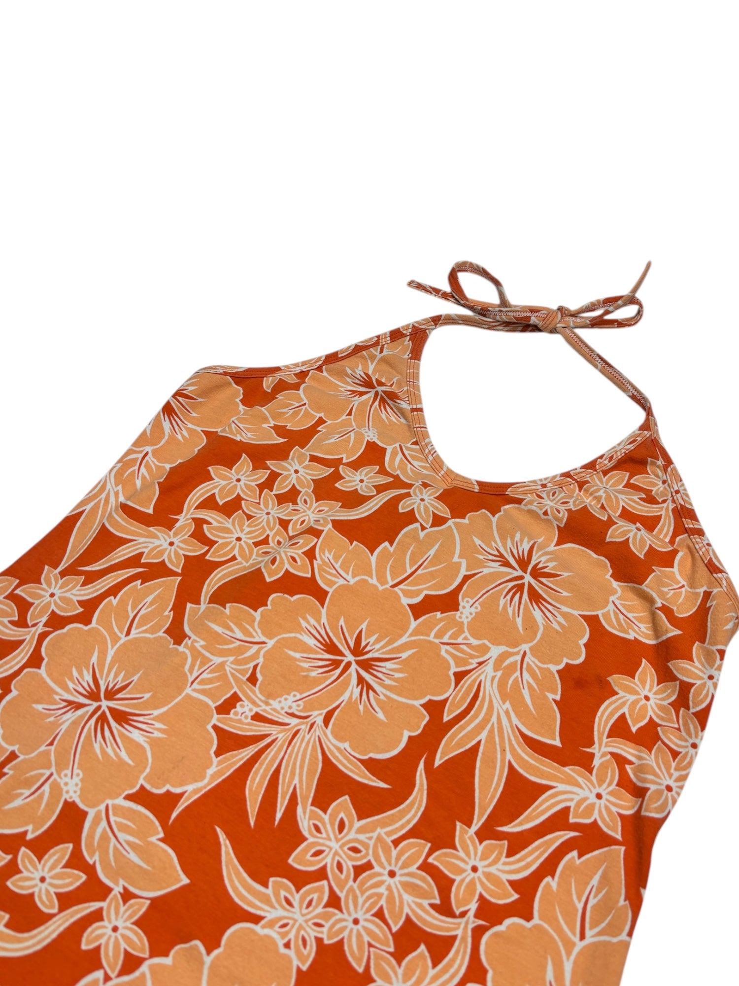 (M) Tropical Summer Hawaiian Print Halter Dress