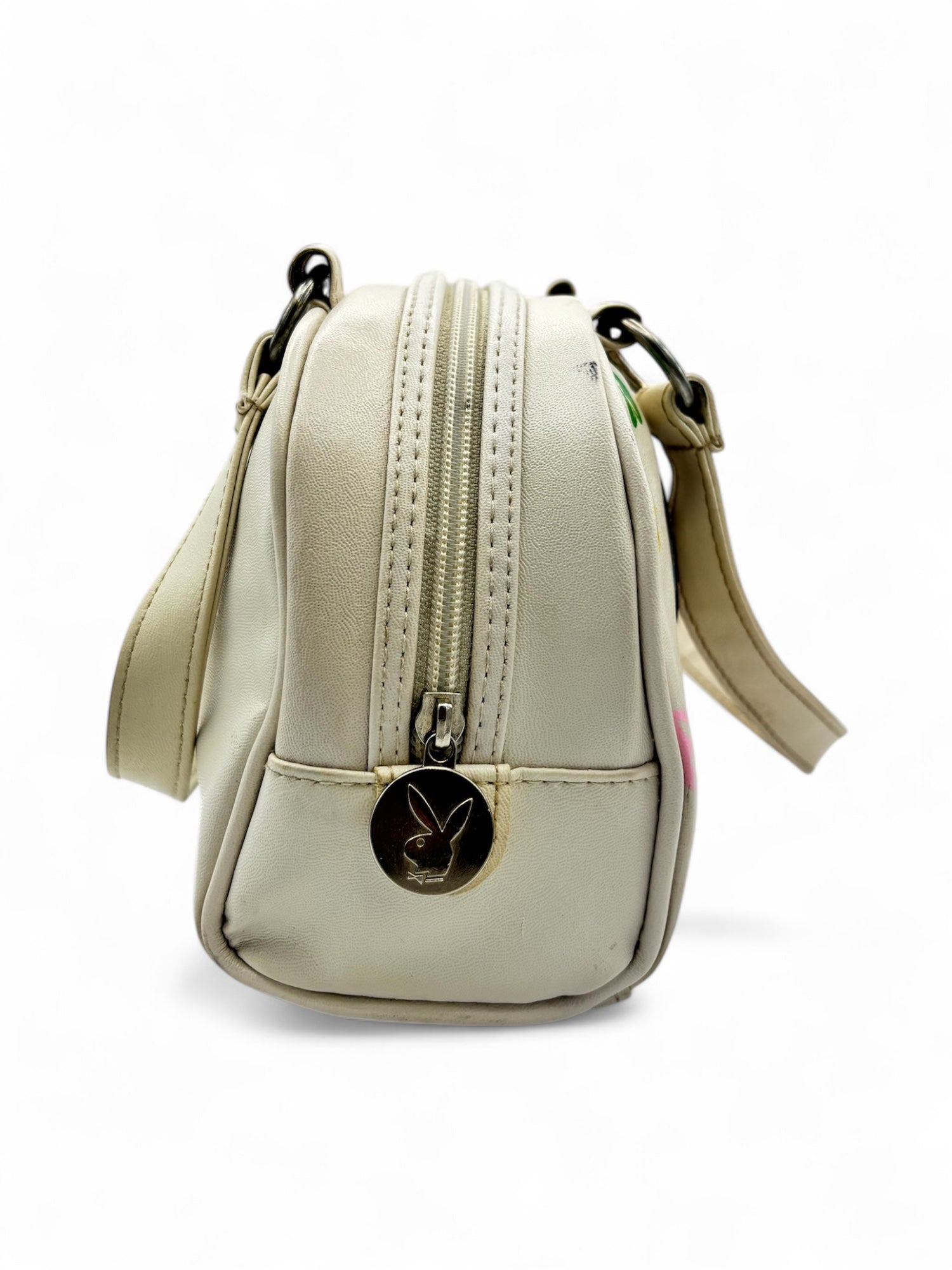 (O/S) Playboy White and Pink Mini Bowler Bag