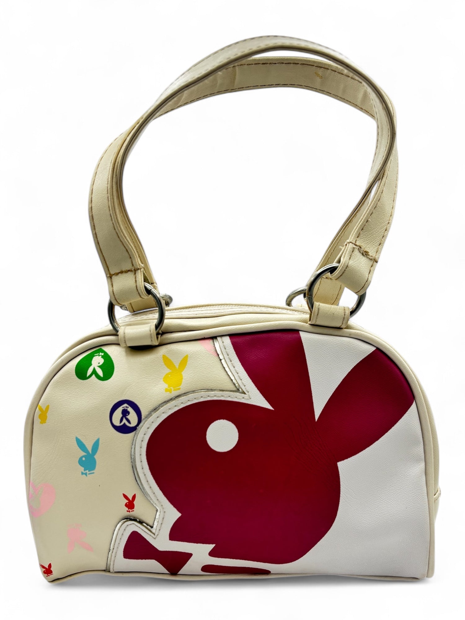 (O/S) Playboy White and Pink Mini Bowler Bag