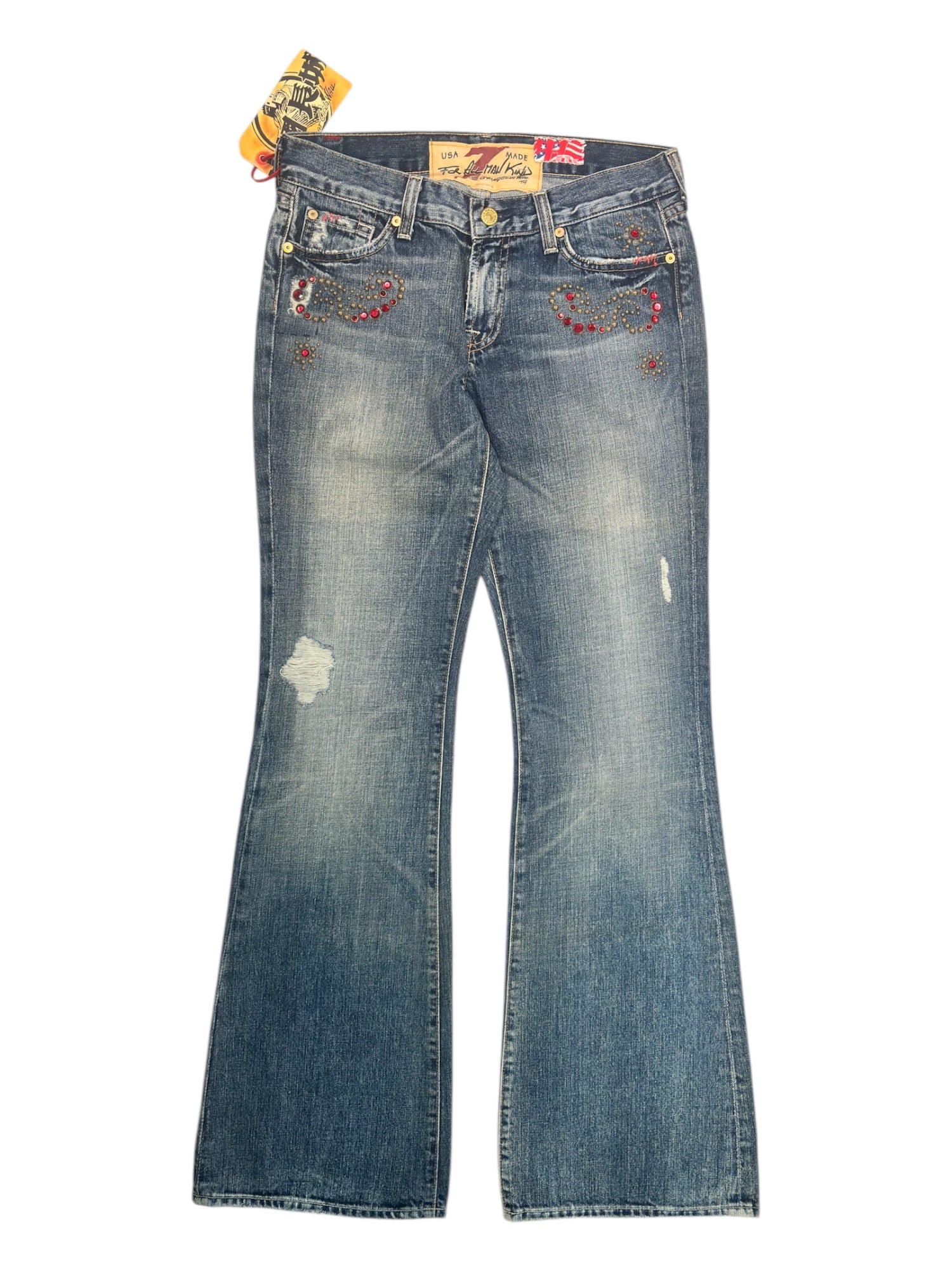 (29) 7 For All Man Kind Red Embellished BootCut