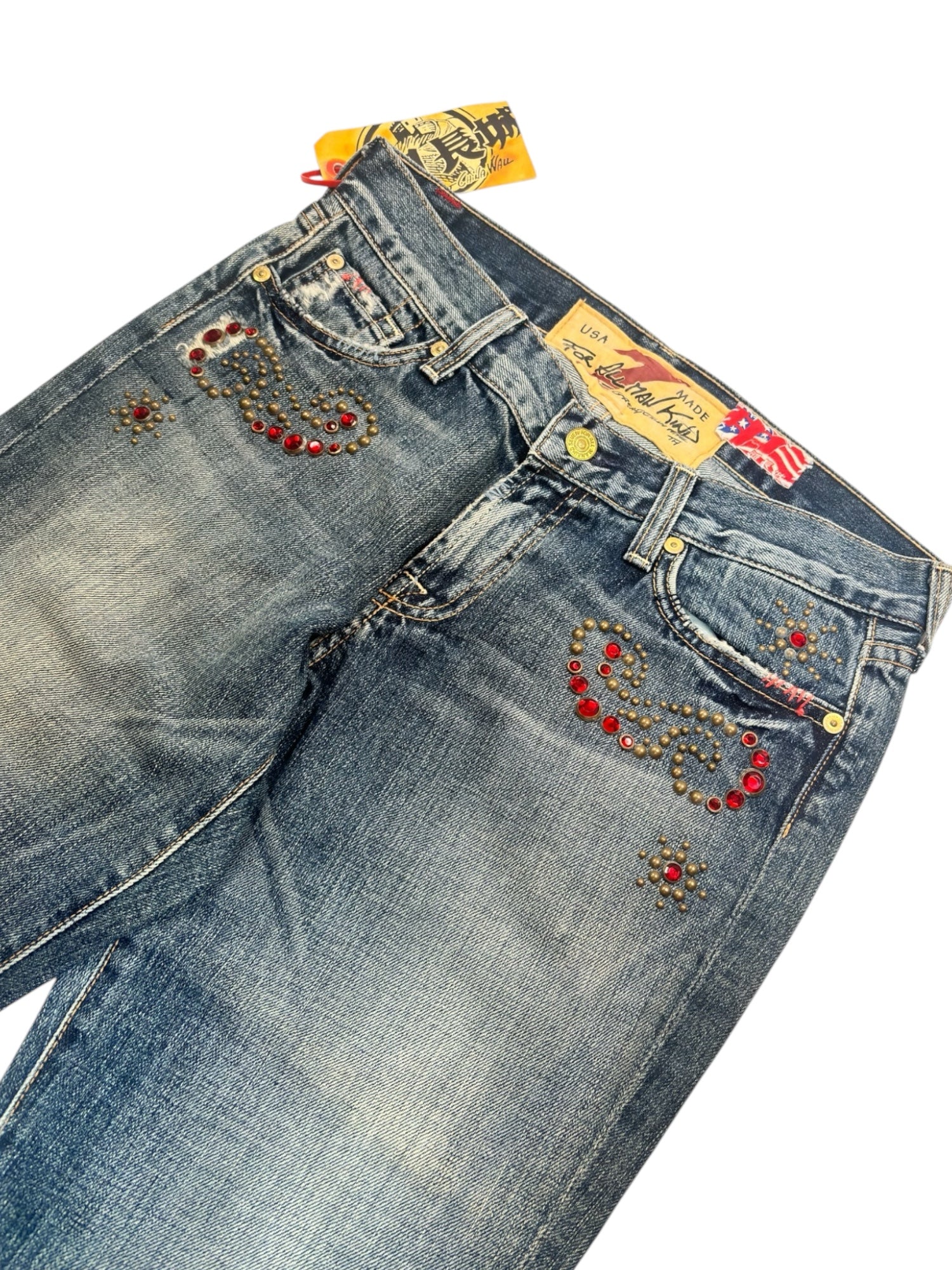(29) 7 For All Man Kind Red Embellished BootCut