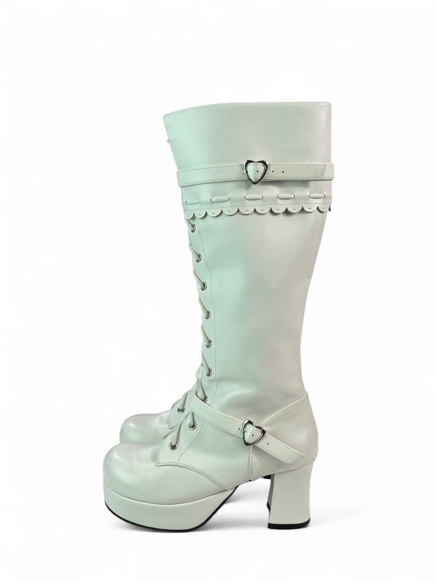 (9.5) Platform White Lace Up Boots