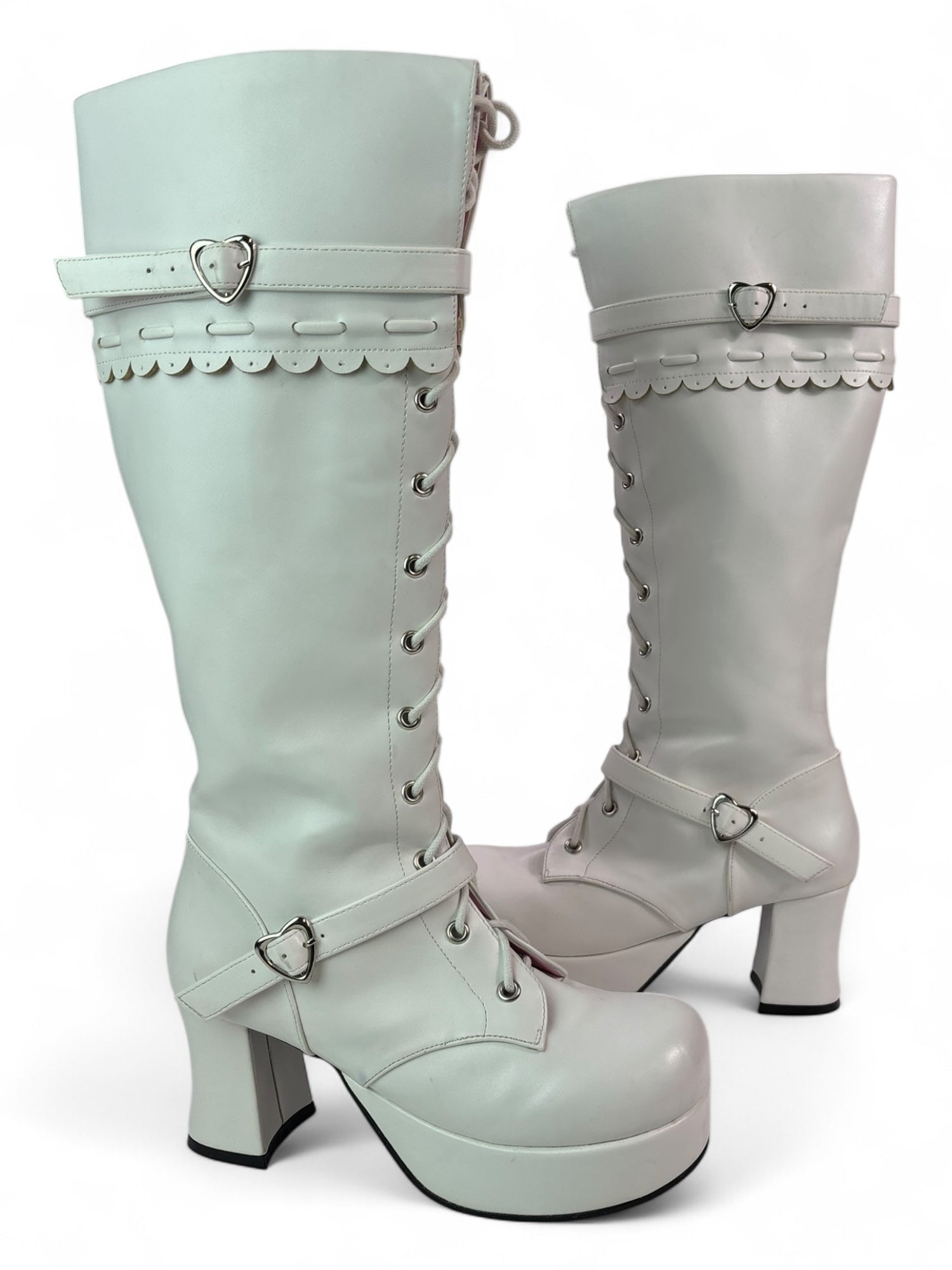 (9.5) Platform White Lace Up Boots