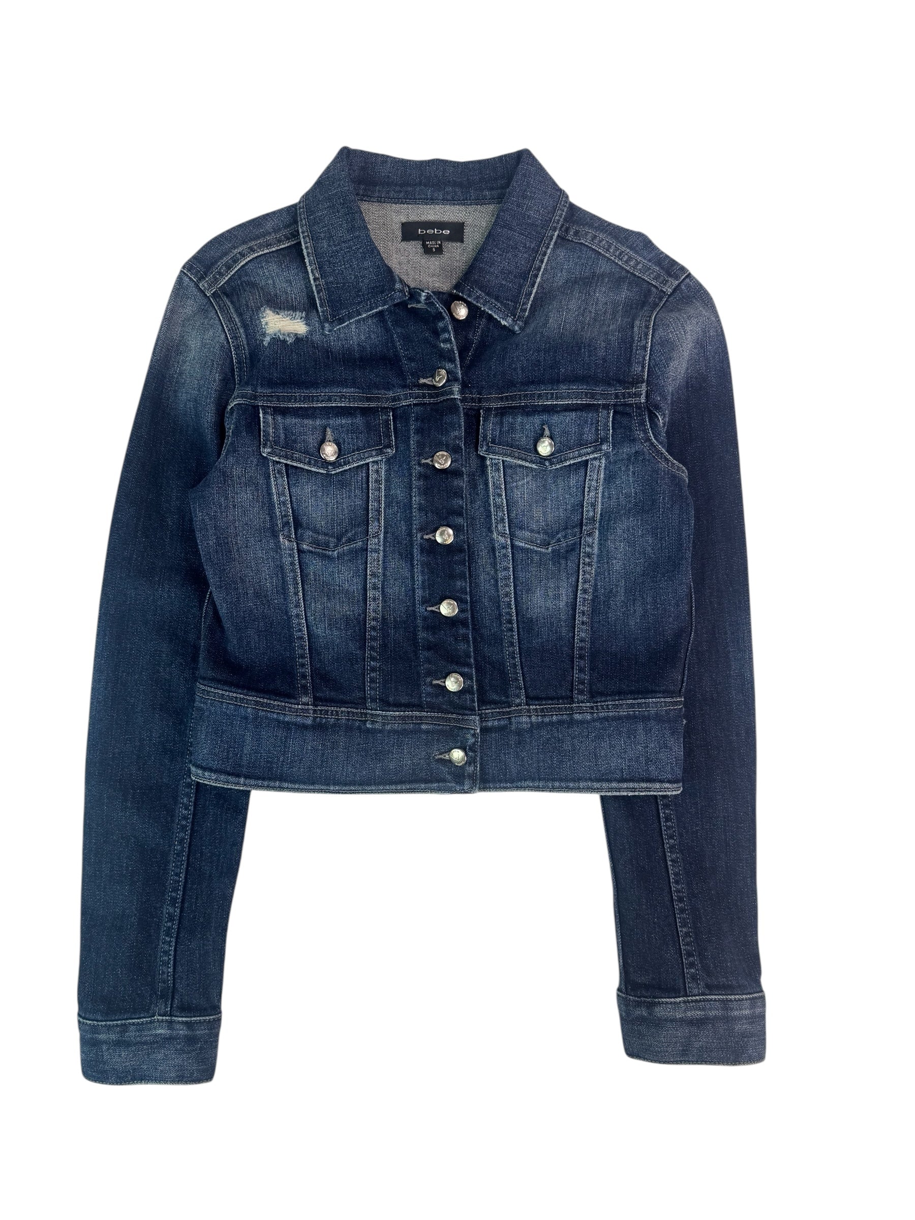 (S) Distressed bebe Denim Jacket