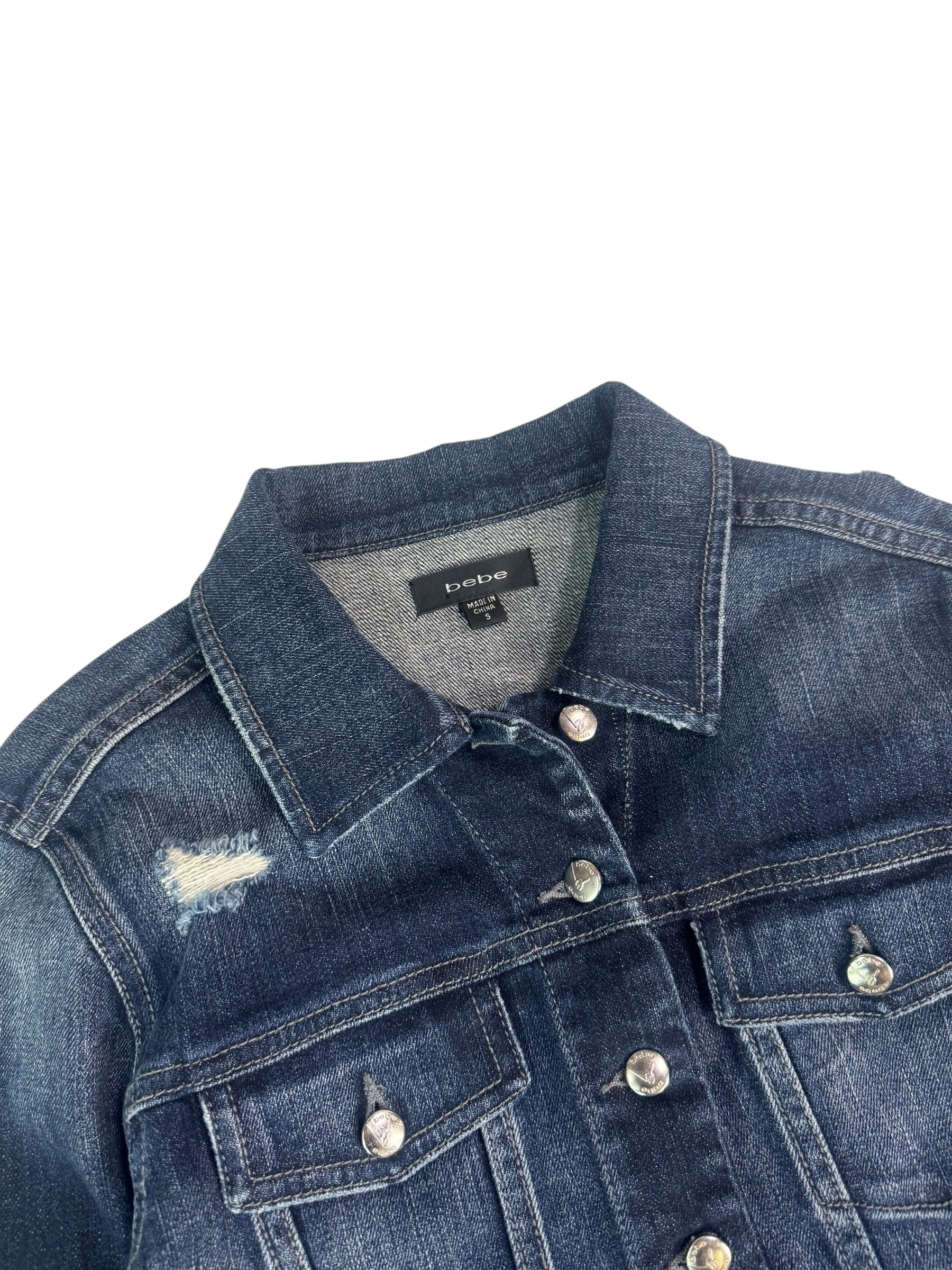 (S) Distressed bebe Denim Jacket