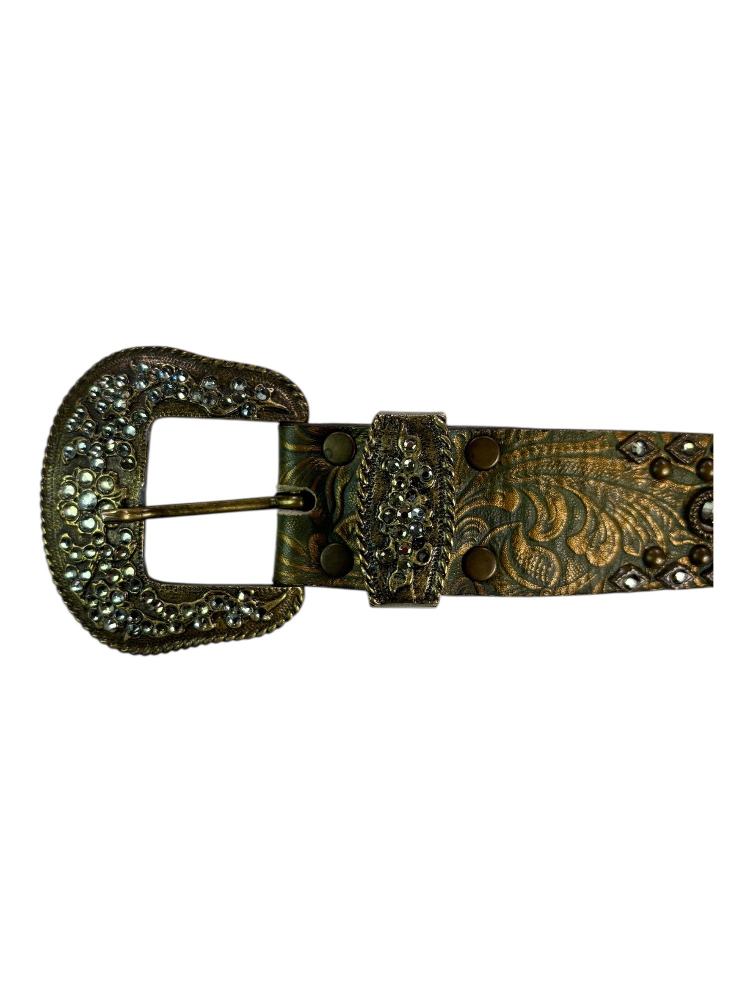 (XL) Genuine Leather Rhinestone Western Belt