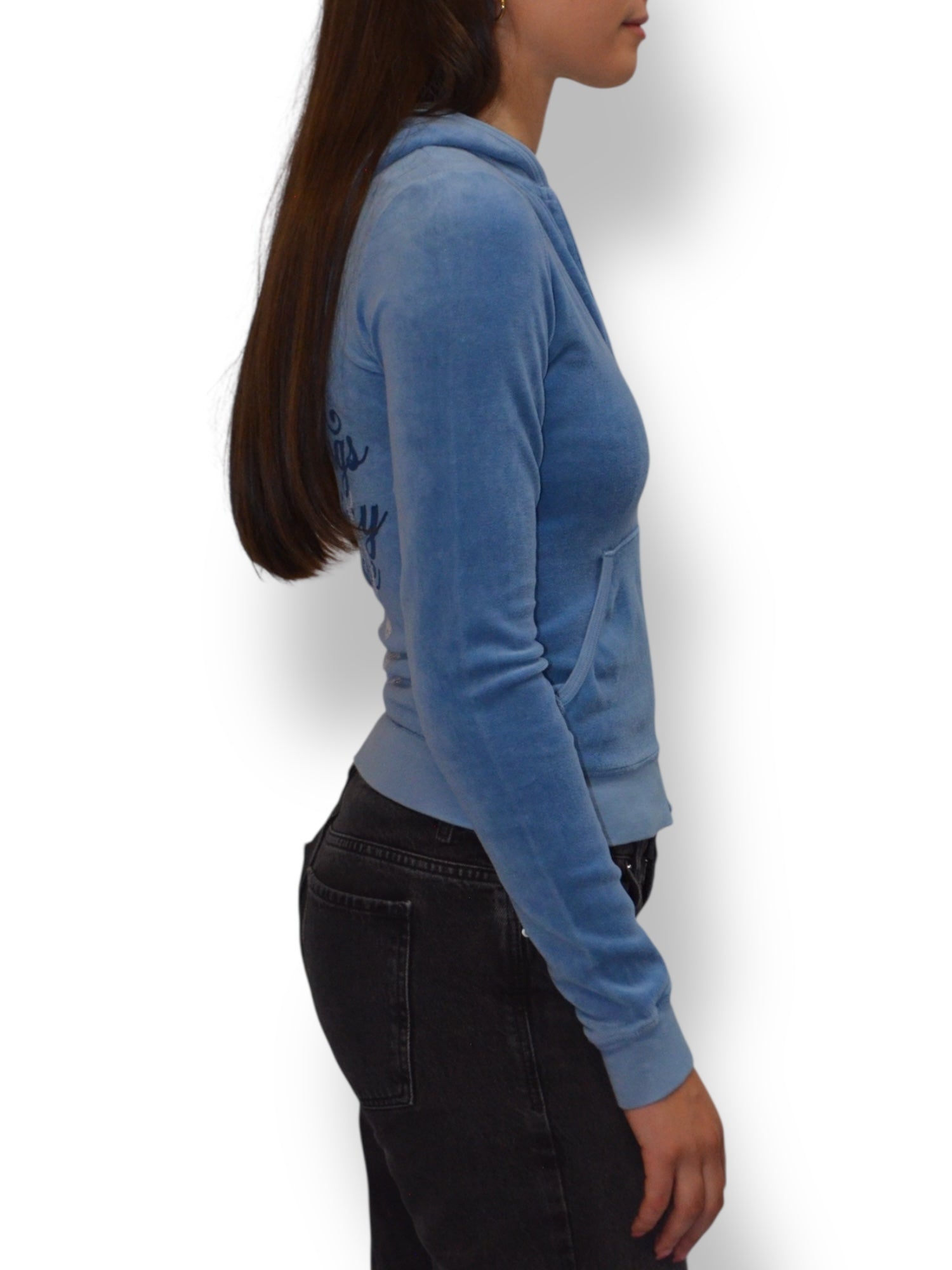 (XS) Light Blue Printed Juicy Couture Zip Up Hoodie