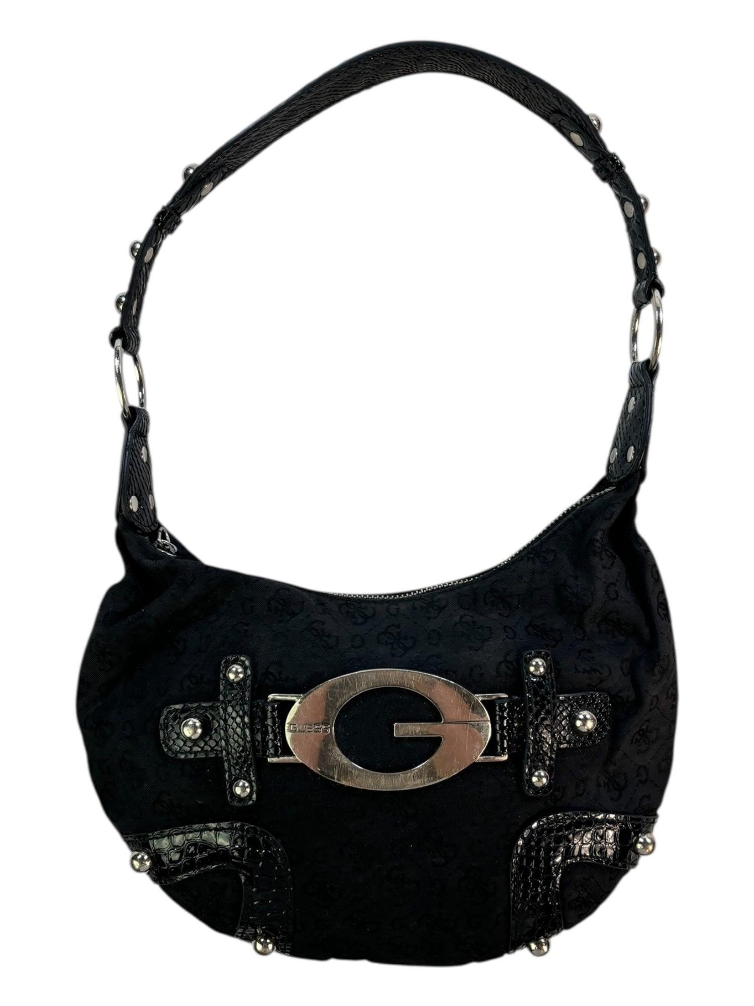 (O/S) Black Guess Purse With Chrome Hardware