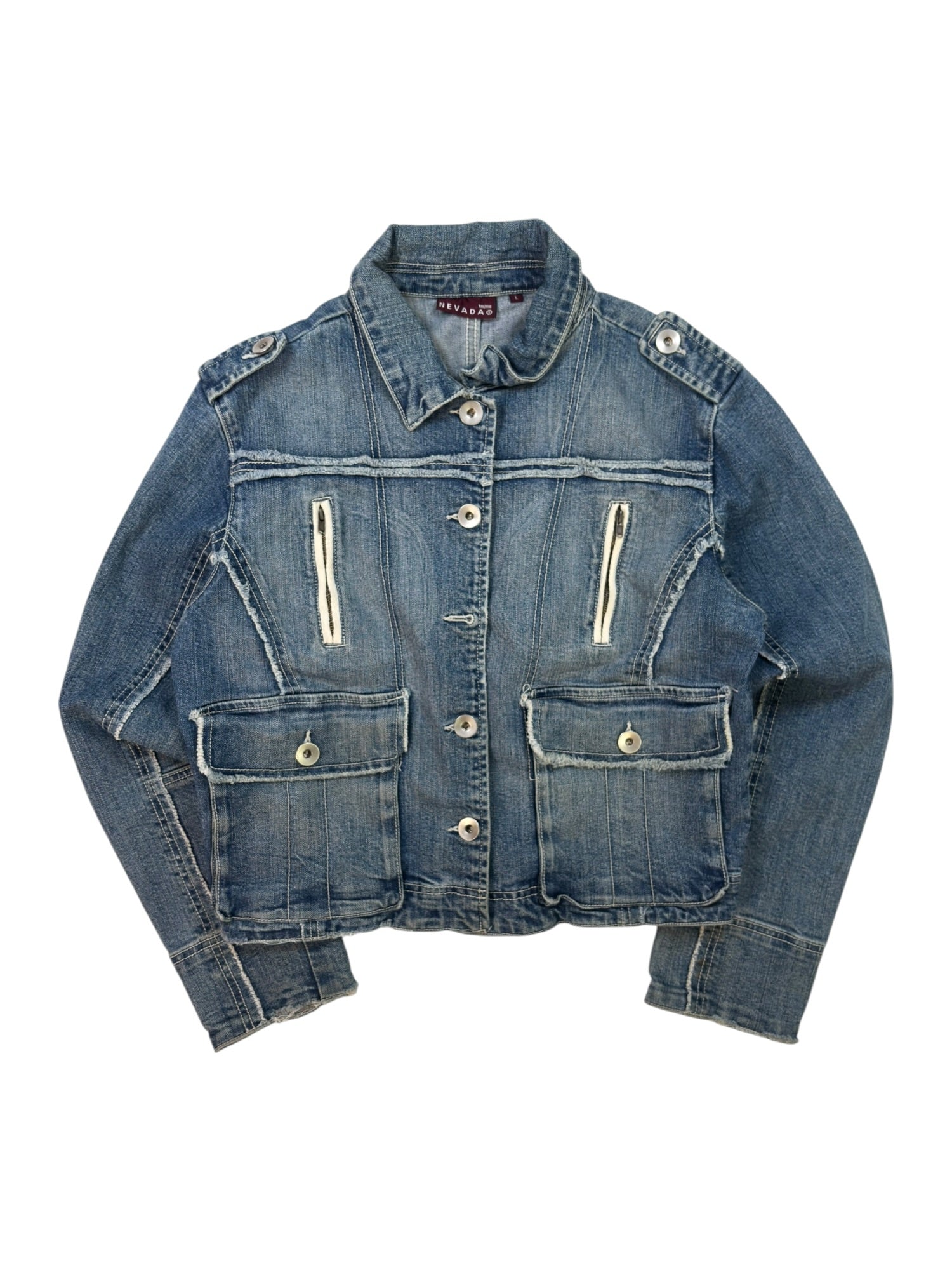 (M) Y2k Nevada Raw Hemmed Denim Jacket
