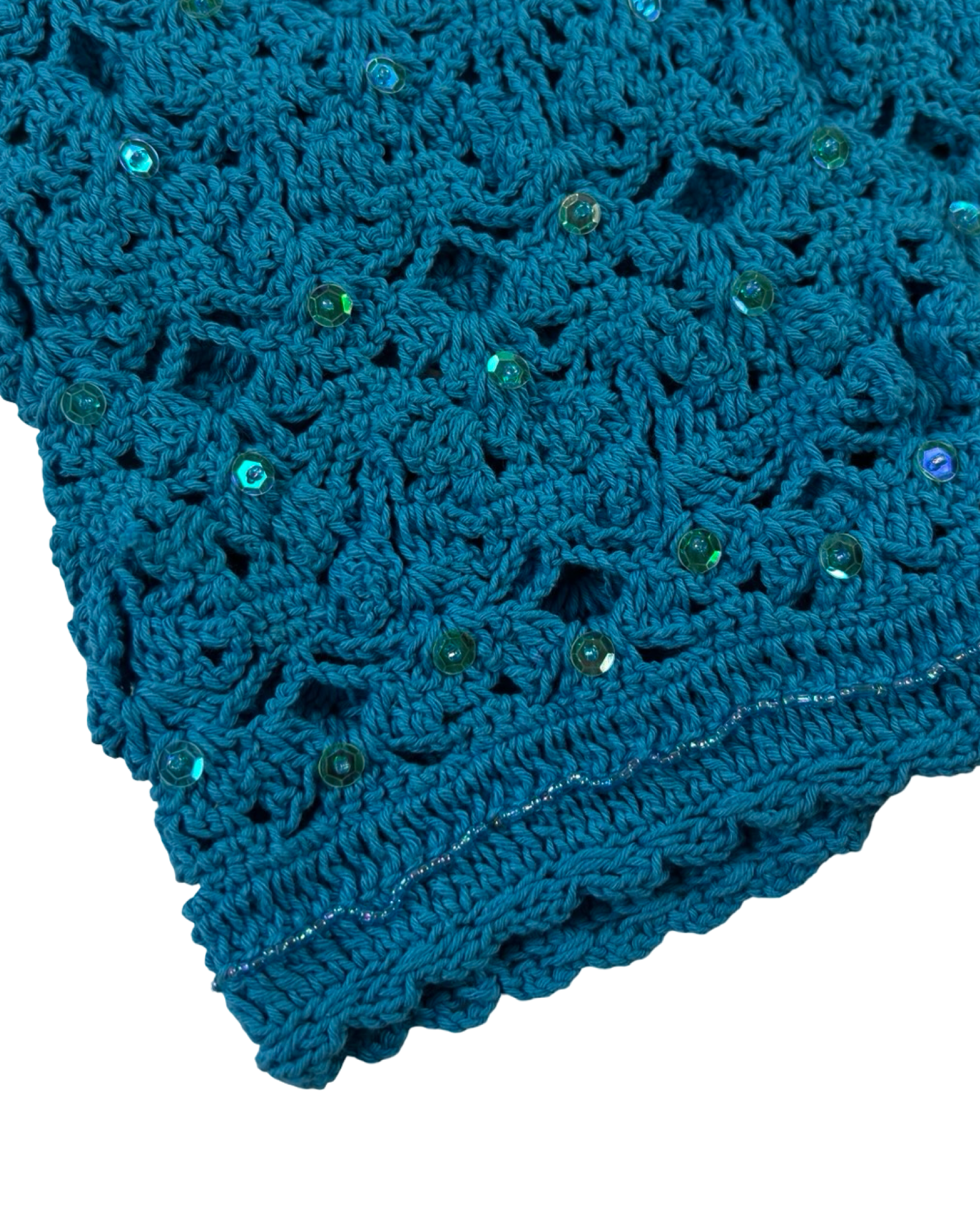 (XS)Handmade Crochet Top With Sequins and Beading Blue
