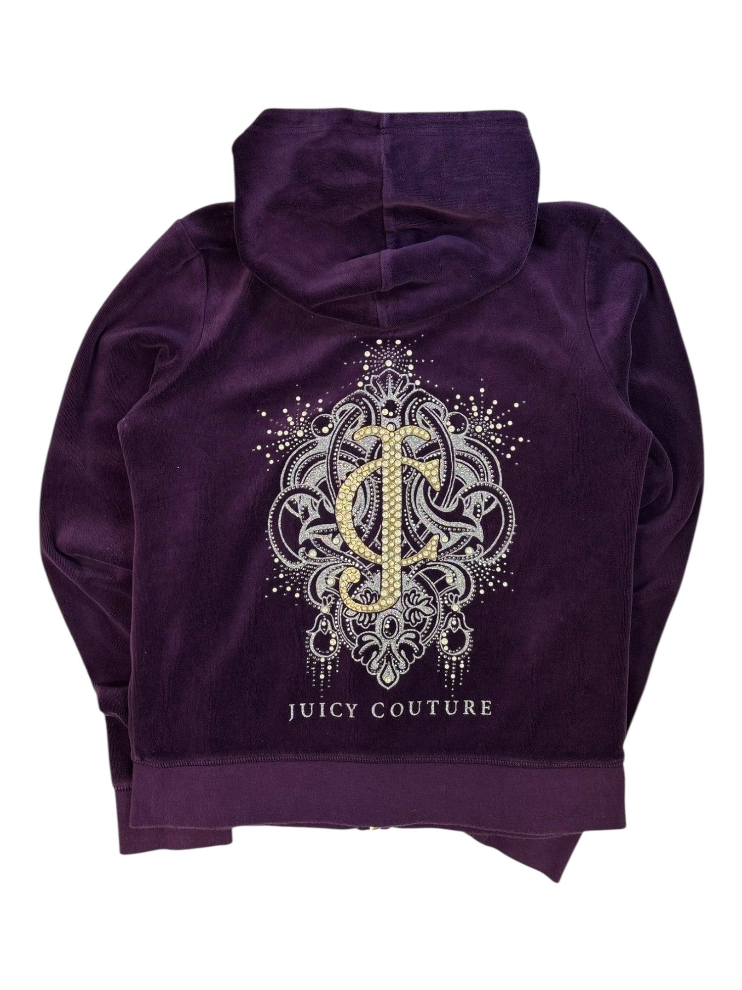 (M) Dark Purple Embellished Juicy Coture Velour Zip-up Hoodie