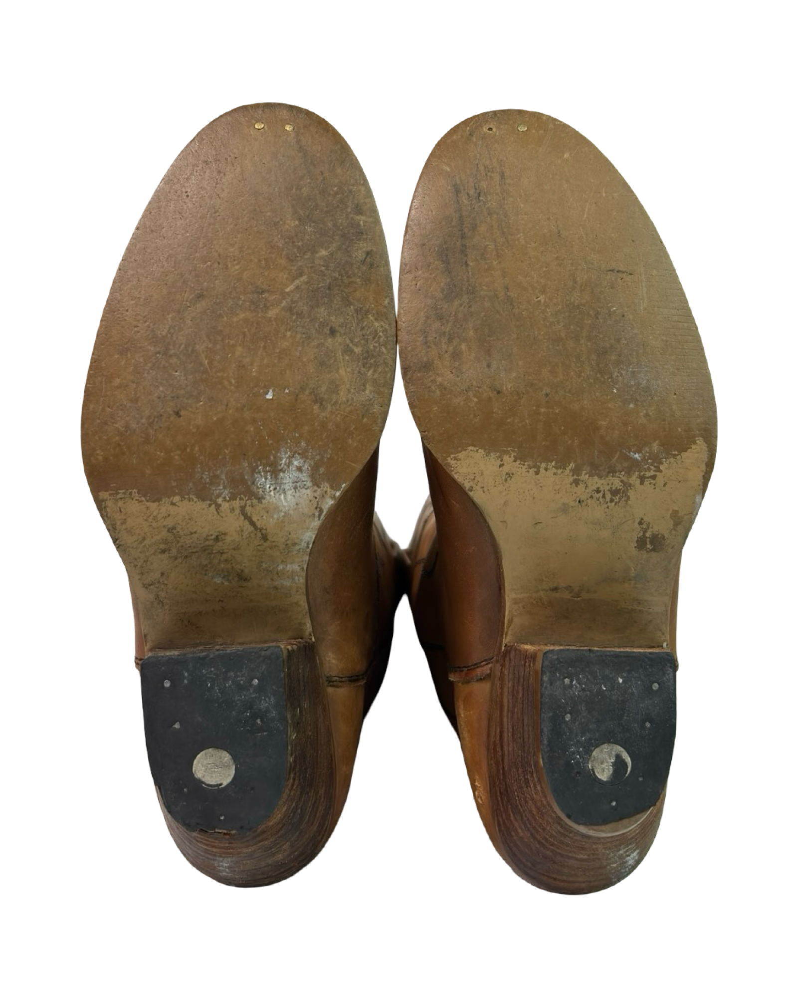(7.5) European Vintage Tan Leather Cowboy Boots