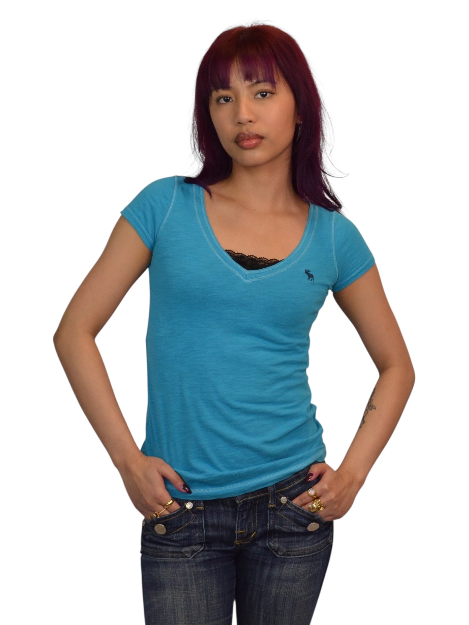 (S) Blue Abercrombie V-Neck Tee