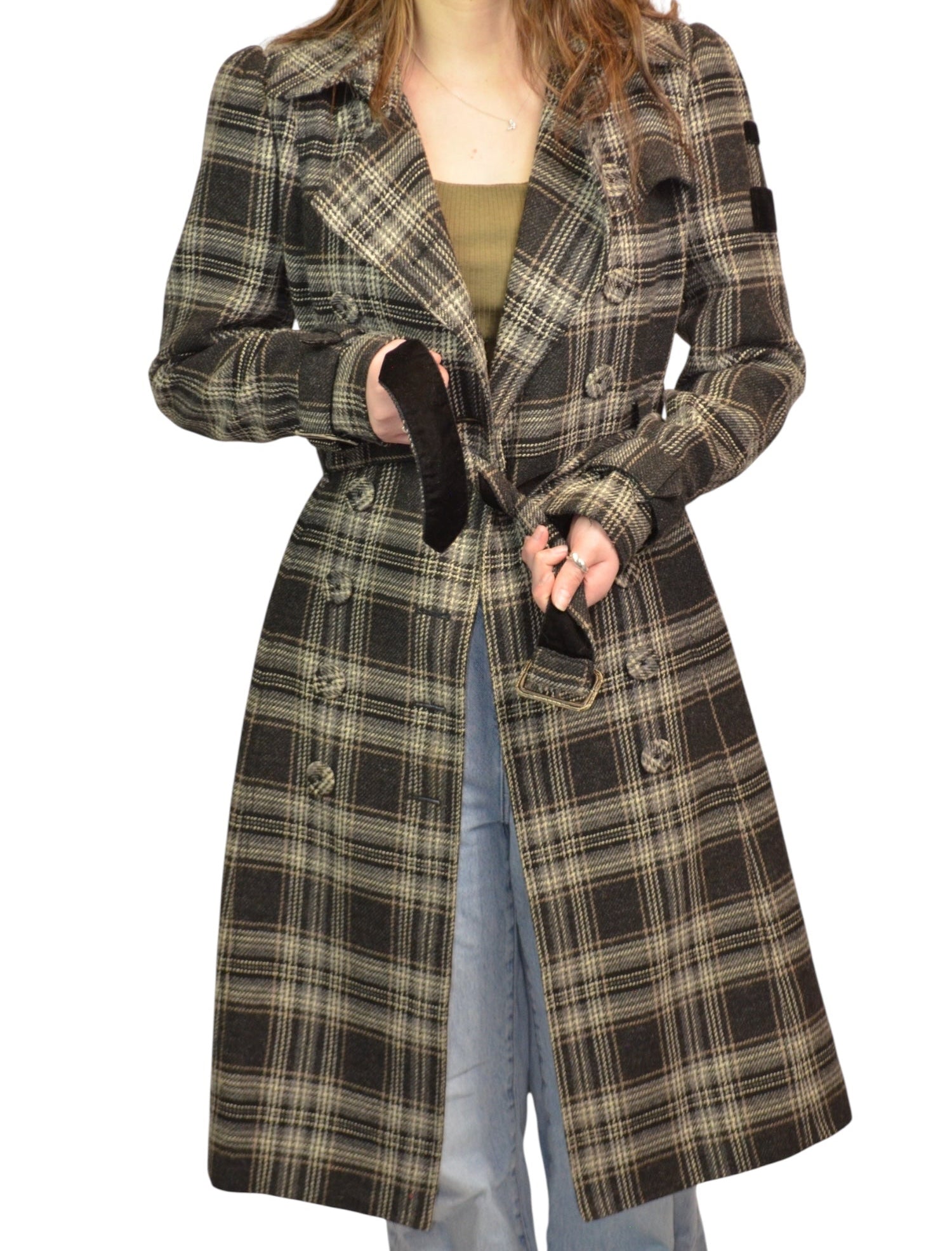 (M) Rare Juicy Courture Wool Plaid Trench Coat