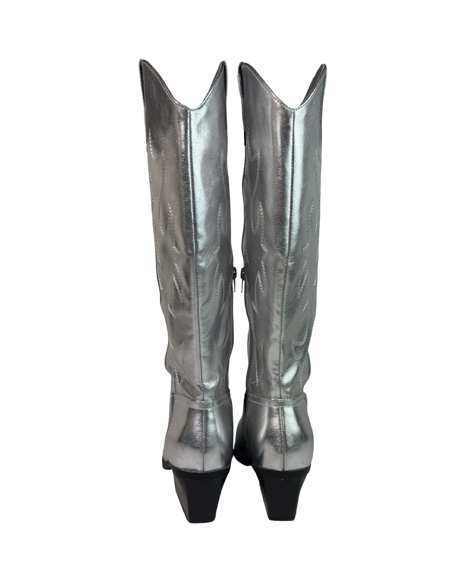 (9) Madden NYC Silver Faux Leather Cowboy Boots