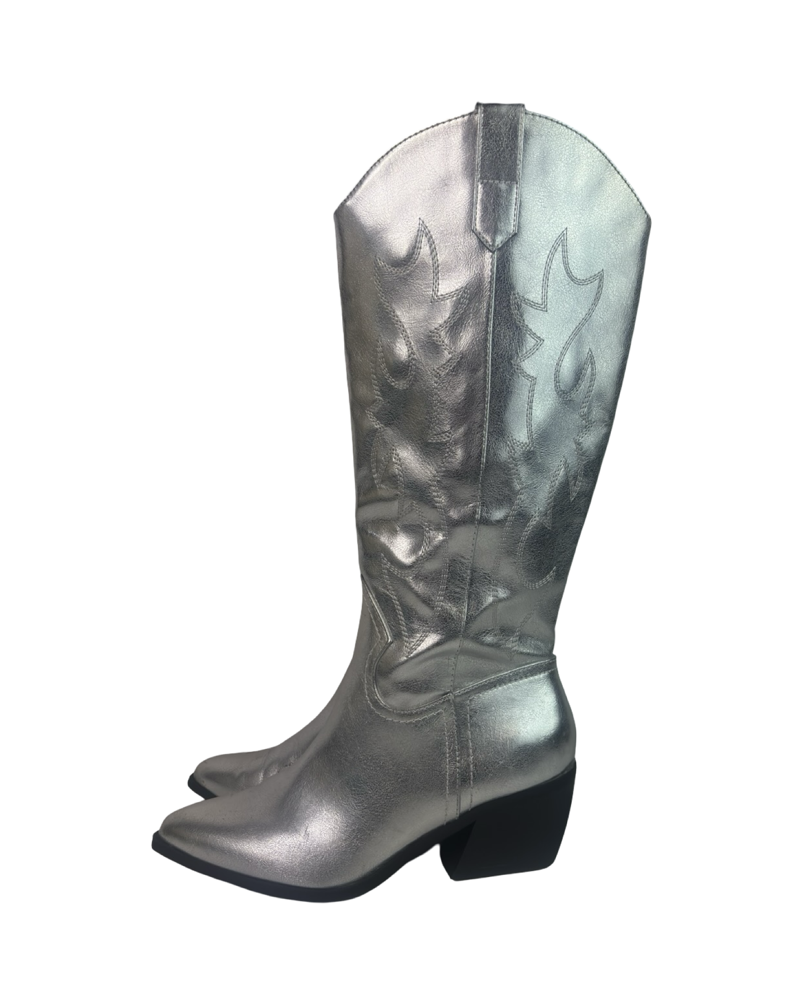 (9) Madden NYC Silver Faux Leather Cowboy Boots