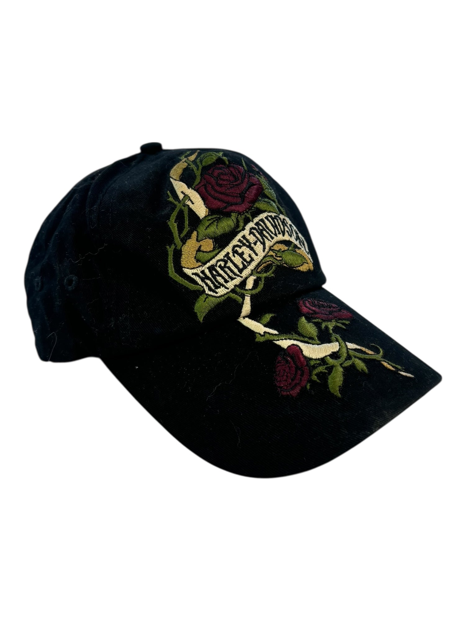(O/S) Harley Davidson Rose Black Baseball Hat