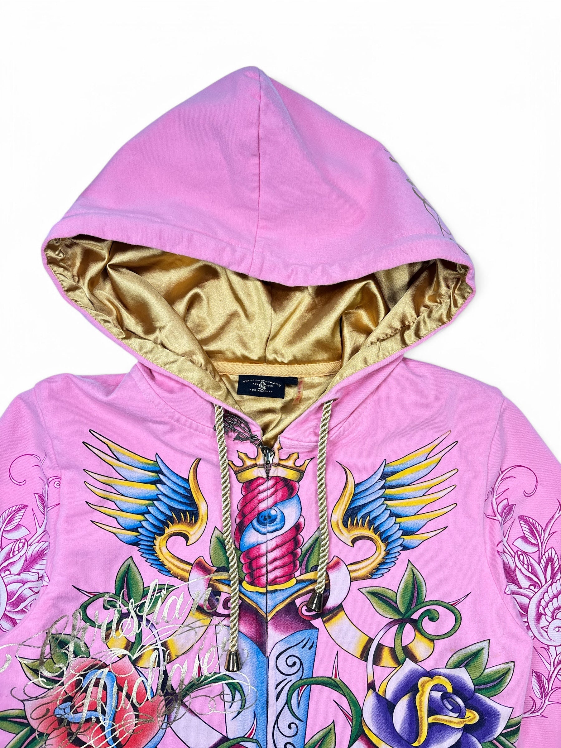(M) Christian Audigier Pink Full Zip Hoodie Medium