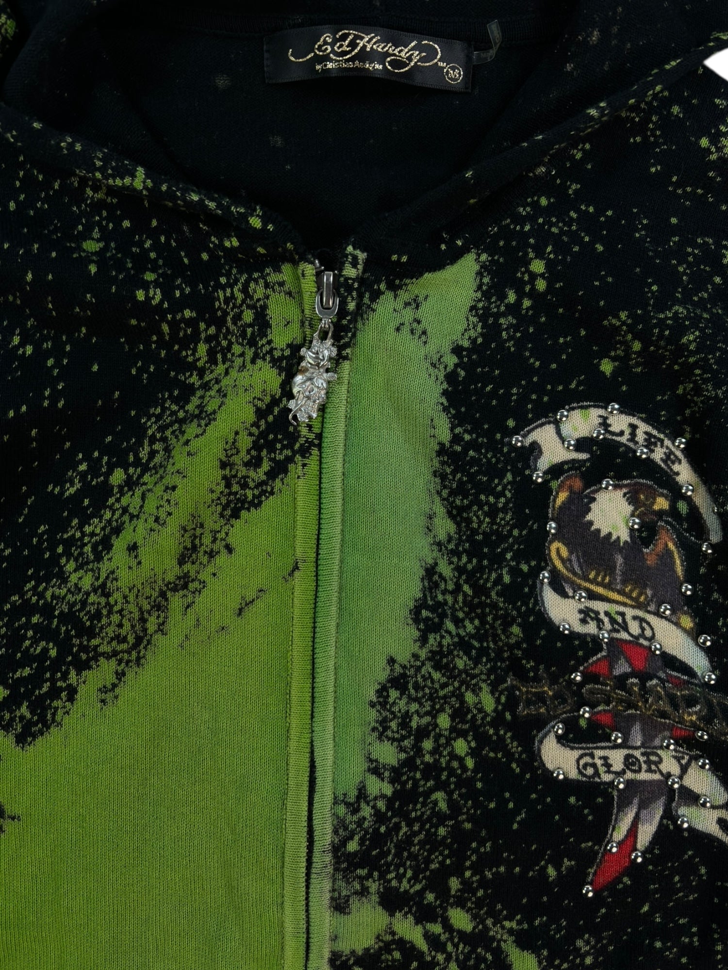 (M) Ed Hardy Studded Splatter Zip-up Hoodie