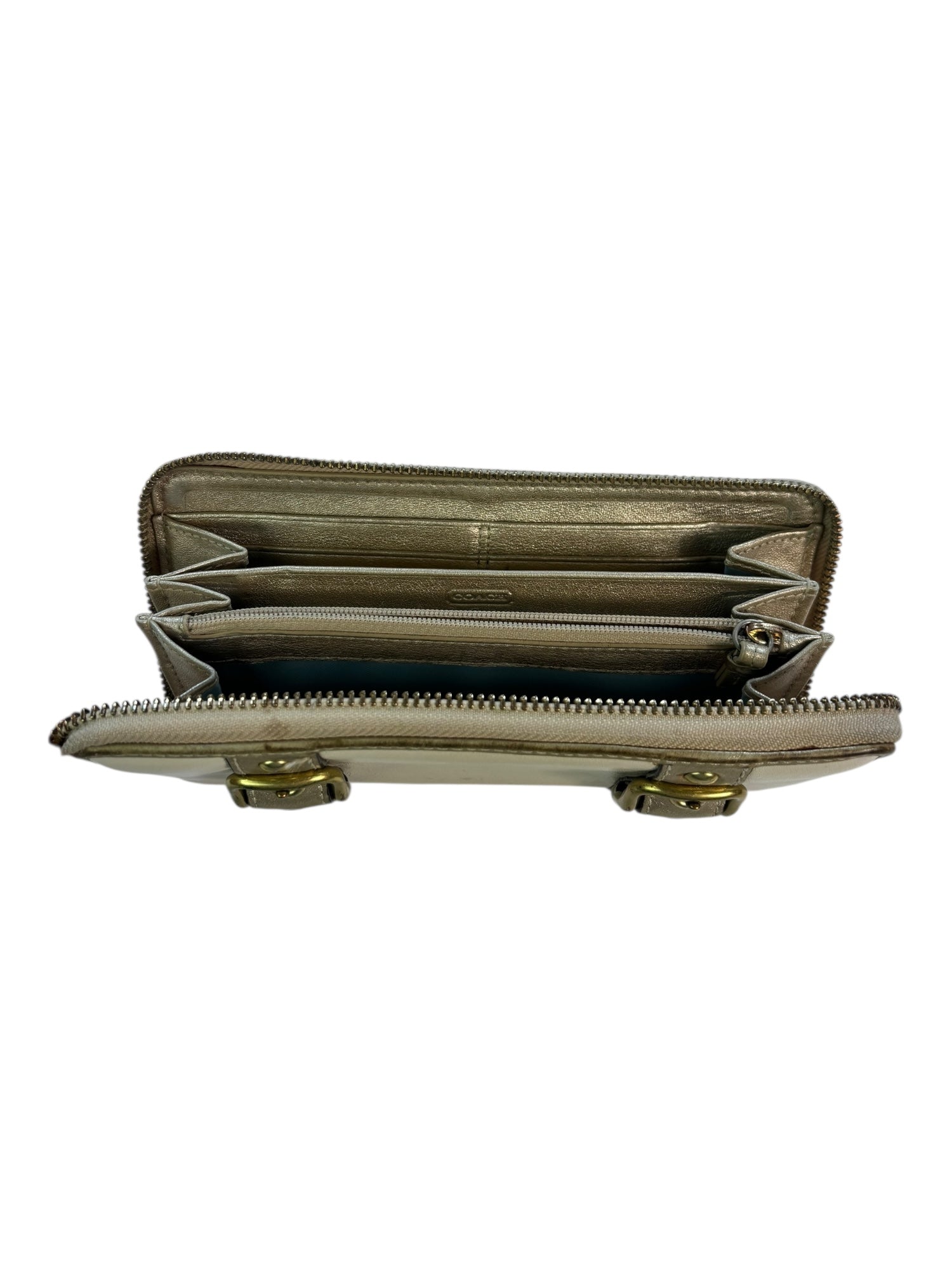 (O/S) Coach Double Buckle Cream Wallet With Gold Hardware