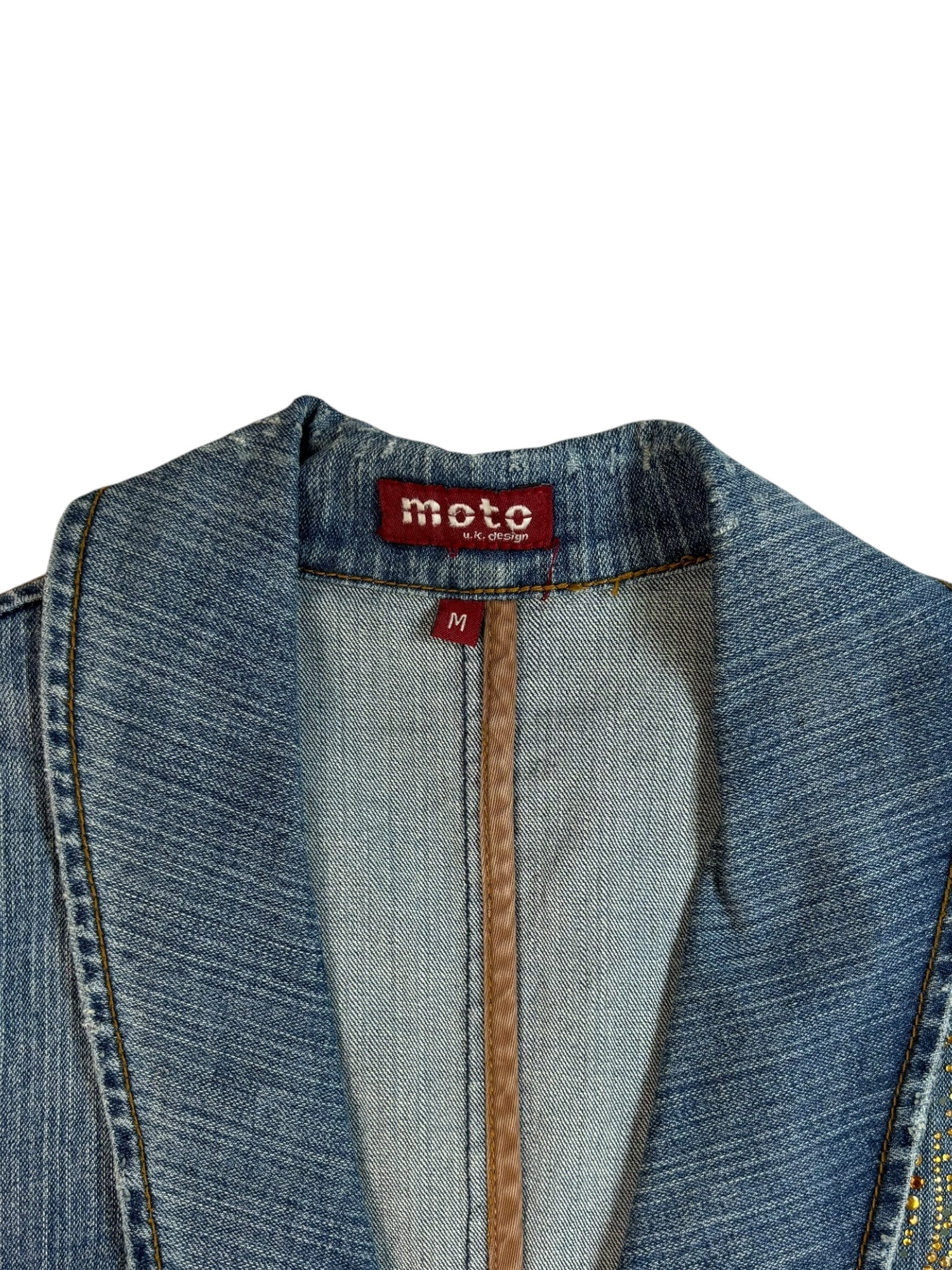 (S/M) moto Embellished Denim Jacket