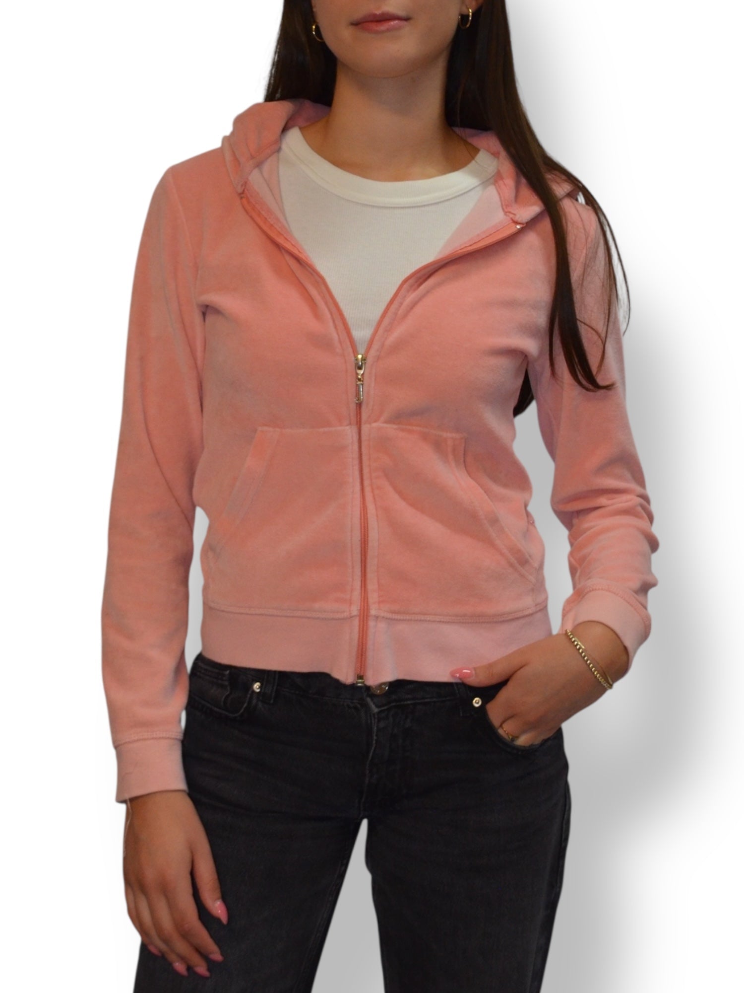 (S) Peach Embroidered Juicy Couture Zip Up Hoodie