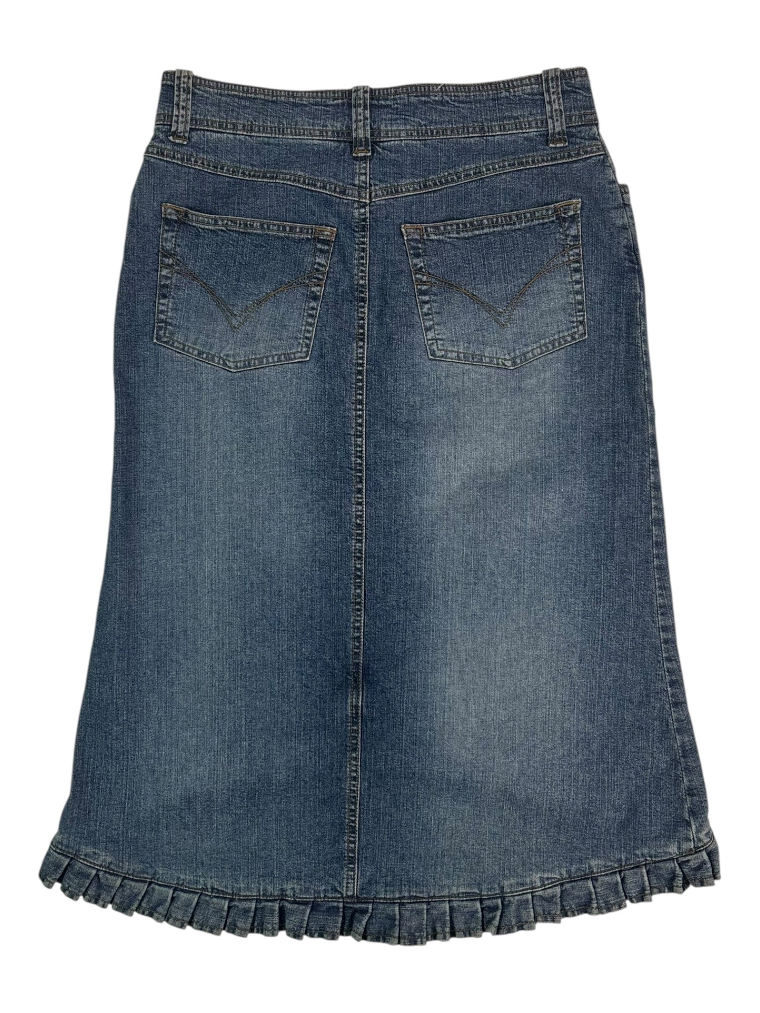 (M)  Denim Frill Midi Skirt